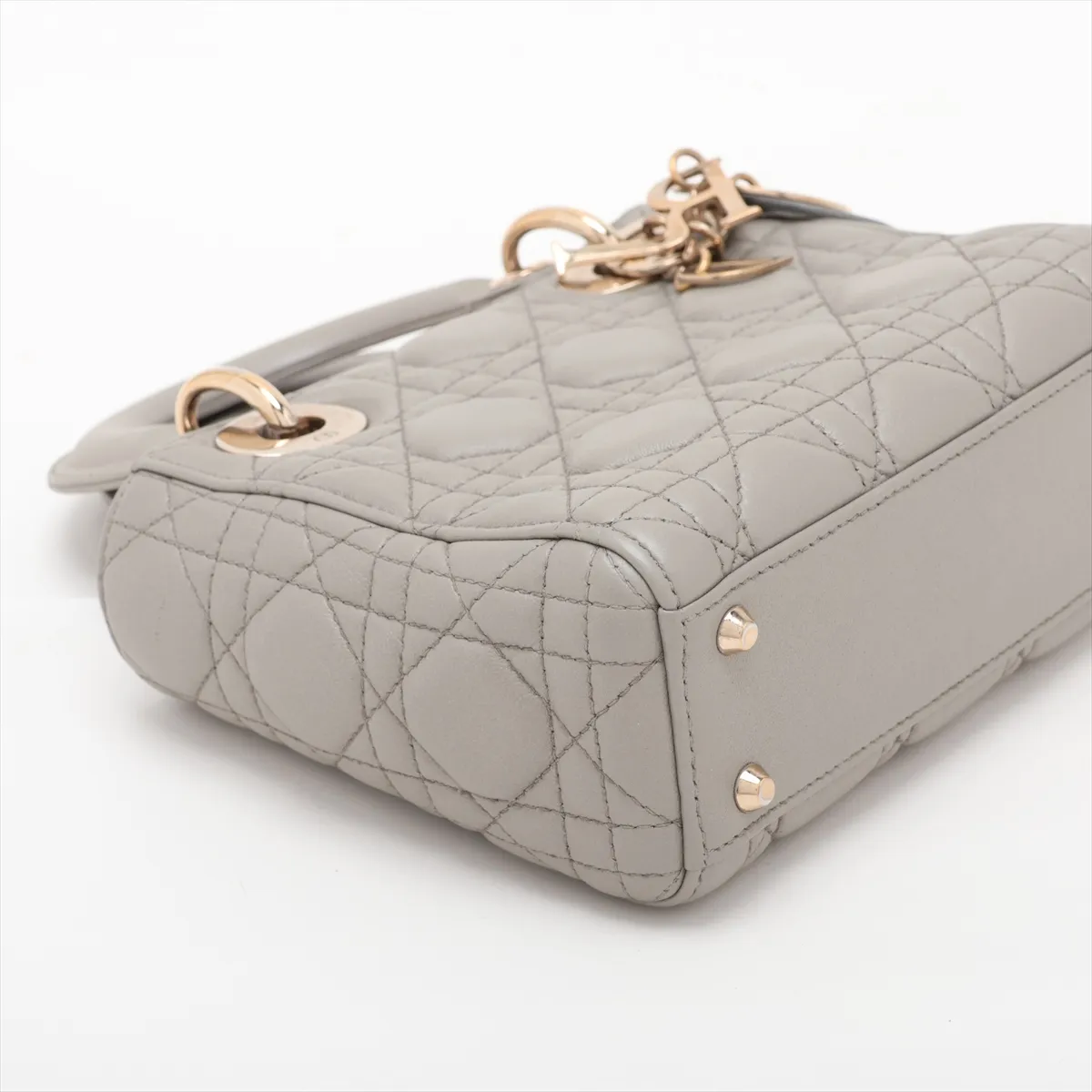 Cannage Lady Dior Mini Leather 2-Way Handbag, Gray — view 4