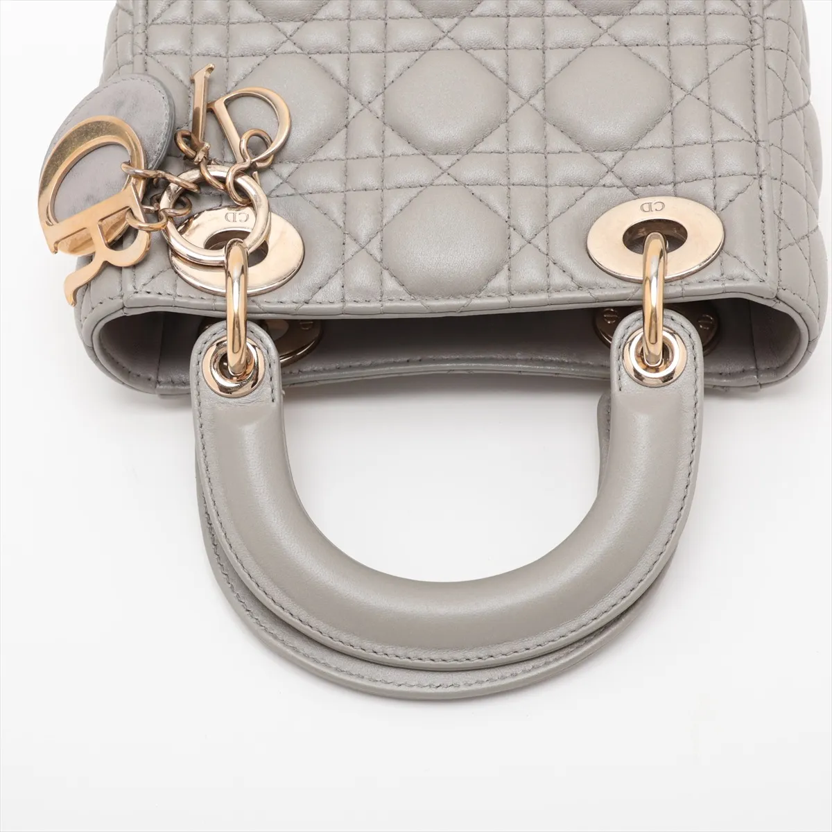 Cannage Lady Dior Mini Leather 2-Way Handbag, Gray — view 5