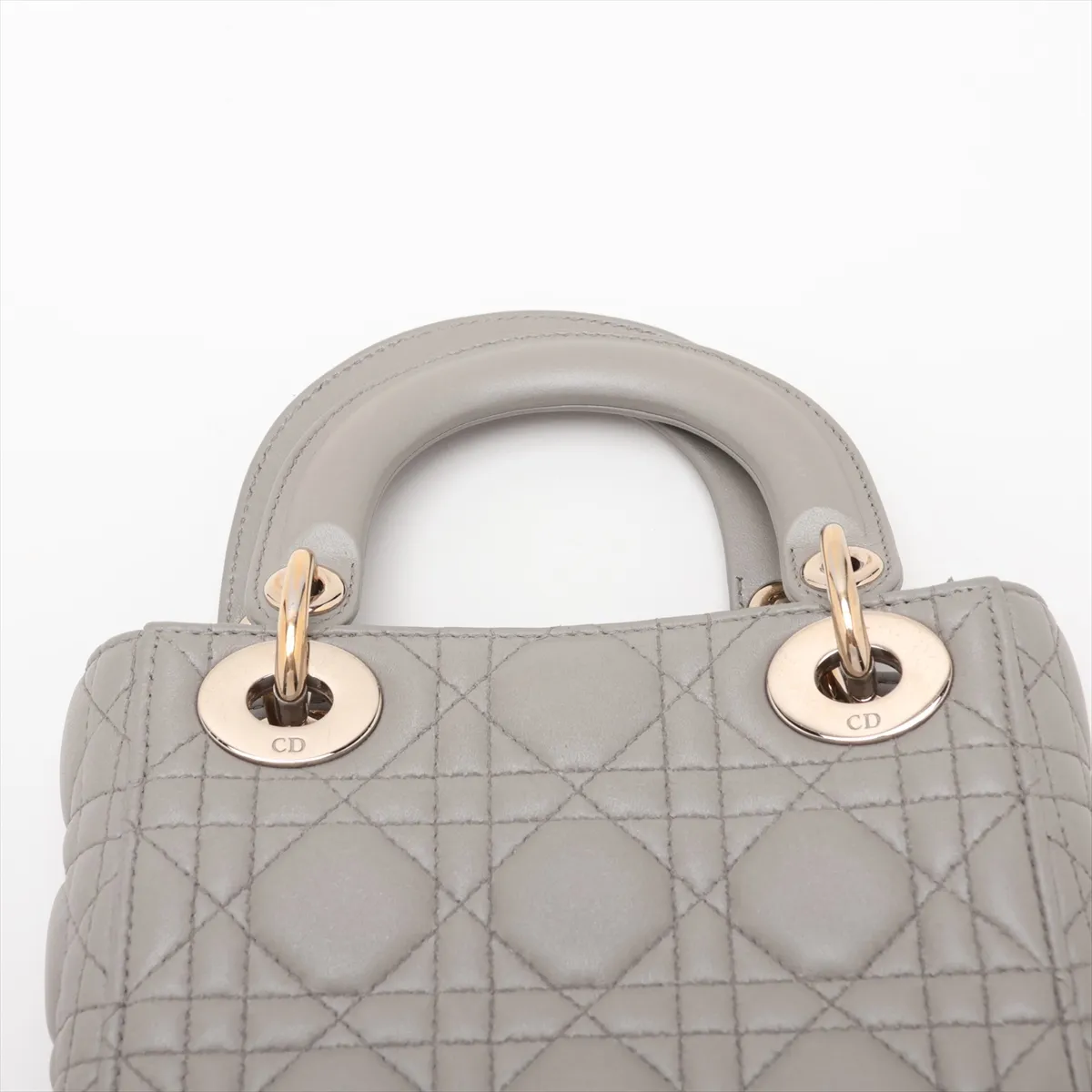 Cannage Lady Dior Mini Leather 2-Way Handbag, Gray — view 6