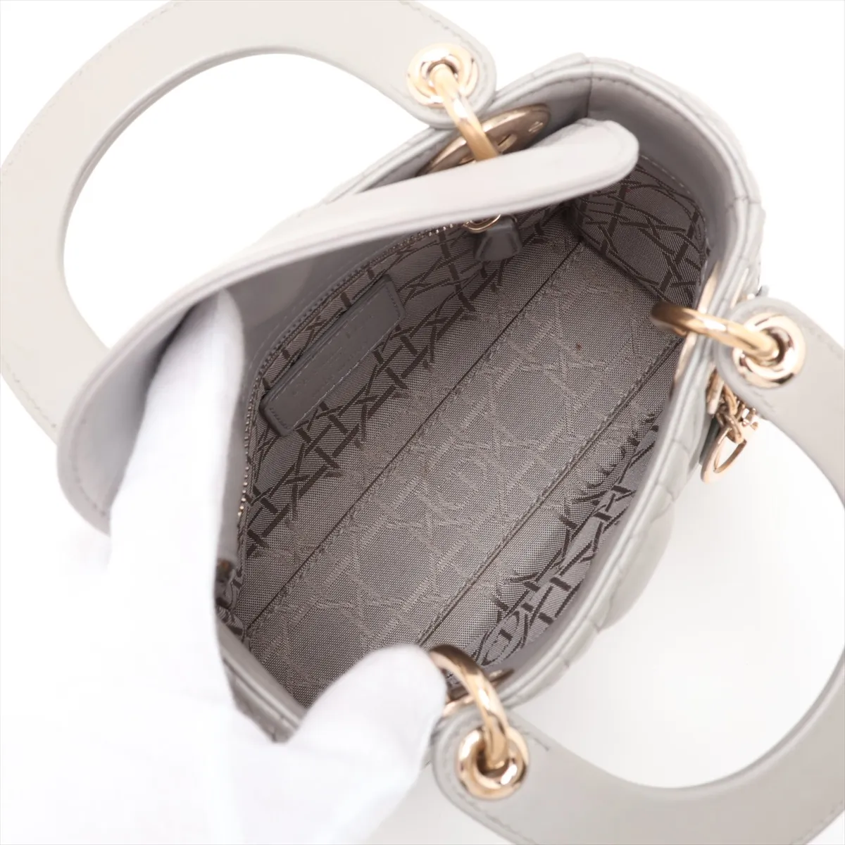 Cannage Lady Dior Mini Leather 2-Way Handbag, Gray — view 8