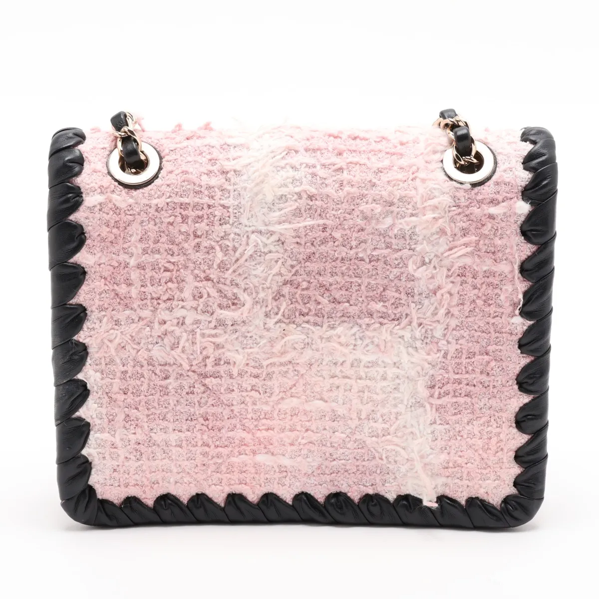 Coco Mark Tweed x Lambskin Single Flap Double Chain Bag Charm Pink x Black Gold Hardware KX2N35L8 Random Plate — view 2