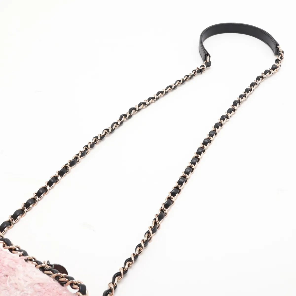 Coco Mark Tweed x Lambskin Single Flap Double Chain Bag Charm Pink x Black Gold Hardware KX2N35L8 Random Plate — view 5