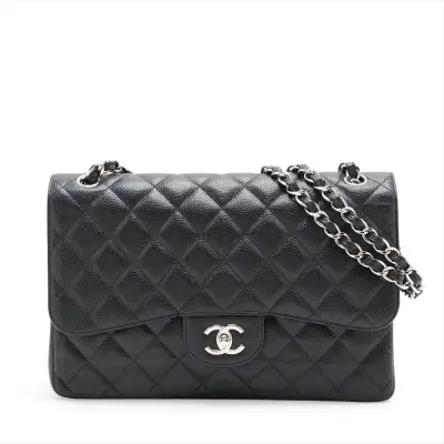 [Individually packaged] Chanel Large Matelassé 30 Caviar Skin Double Flap Double Chain Bag, Black with Silver Hardware, 19244498, Serial Number 19, A58600