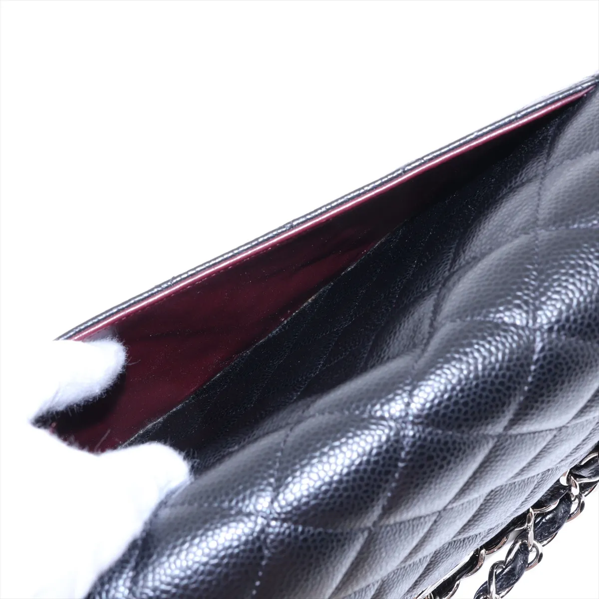 [Individually packaged] Chanel Large Matelassé 30 Caviar Skin Double Flap Double Chain Bag, Black with Silver Hardware, 19244498, Serial Number 19, A58600 — view 11