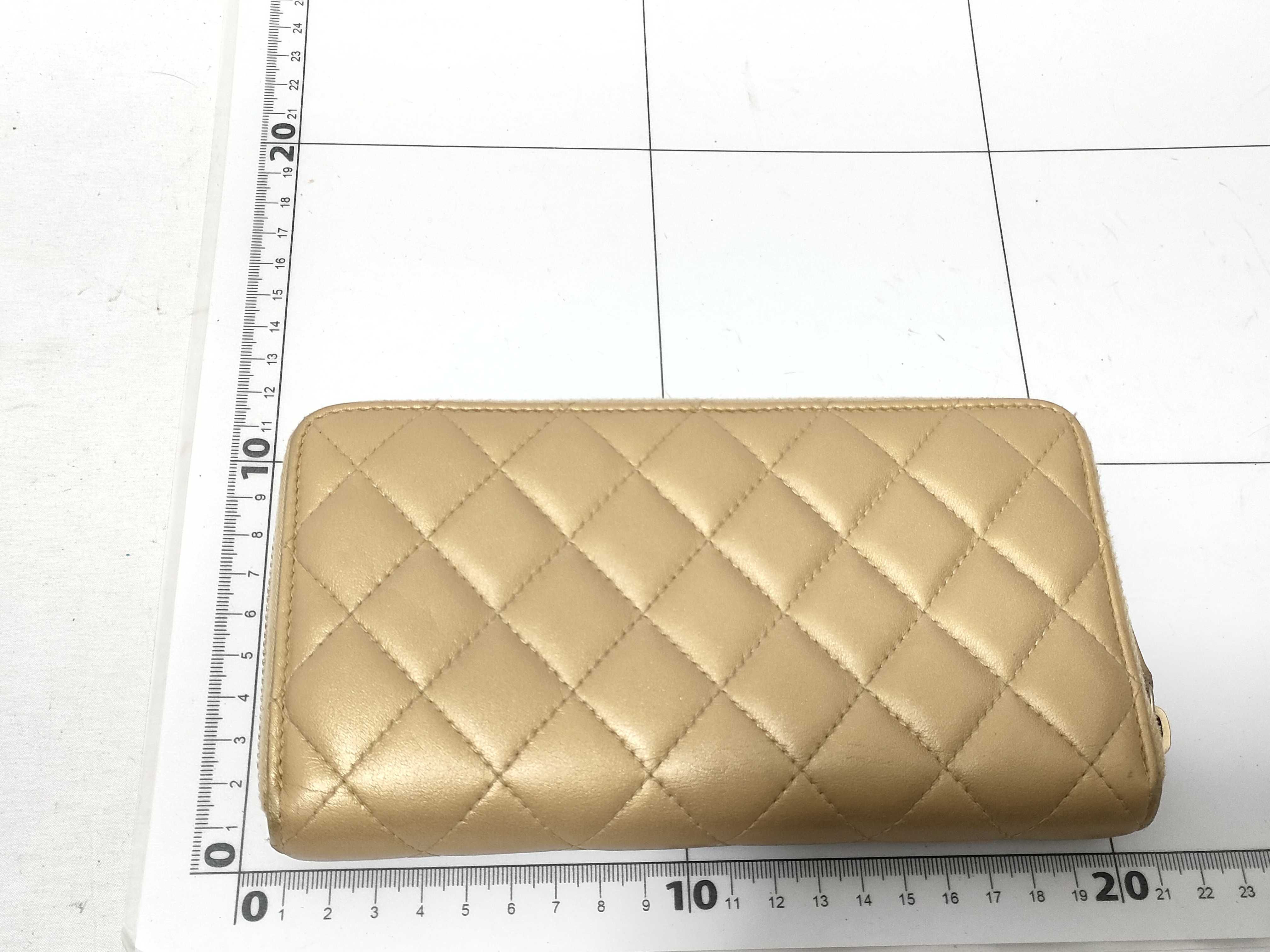 Lambskin Matelassé Long Wallet, Gold — view 2