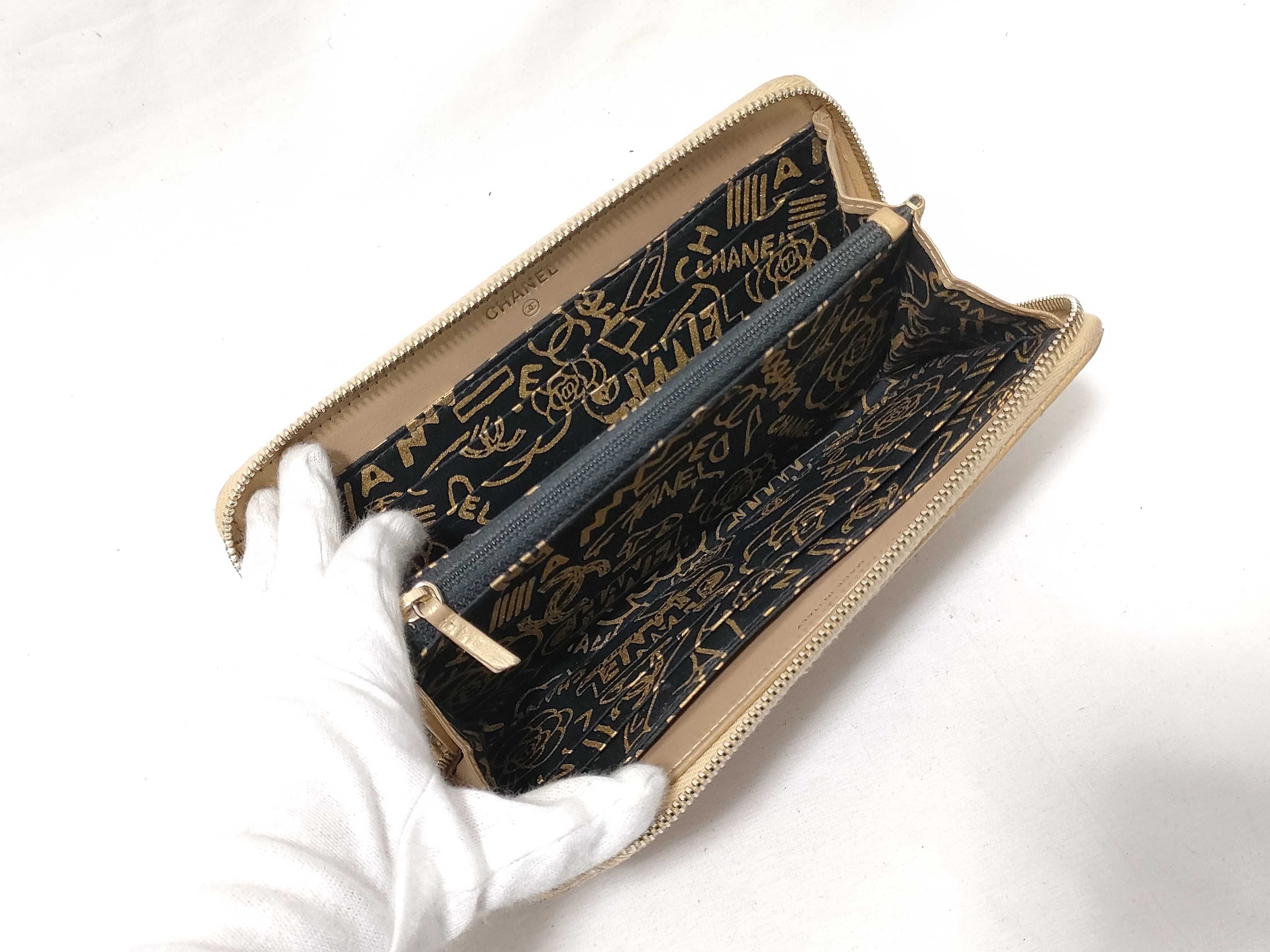 Lambskin Matelassé Long Wallet, Gold — view 11