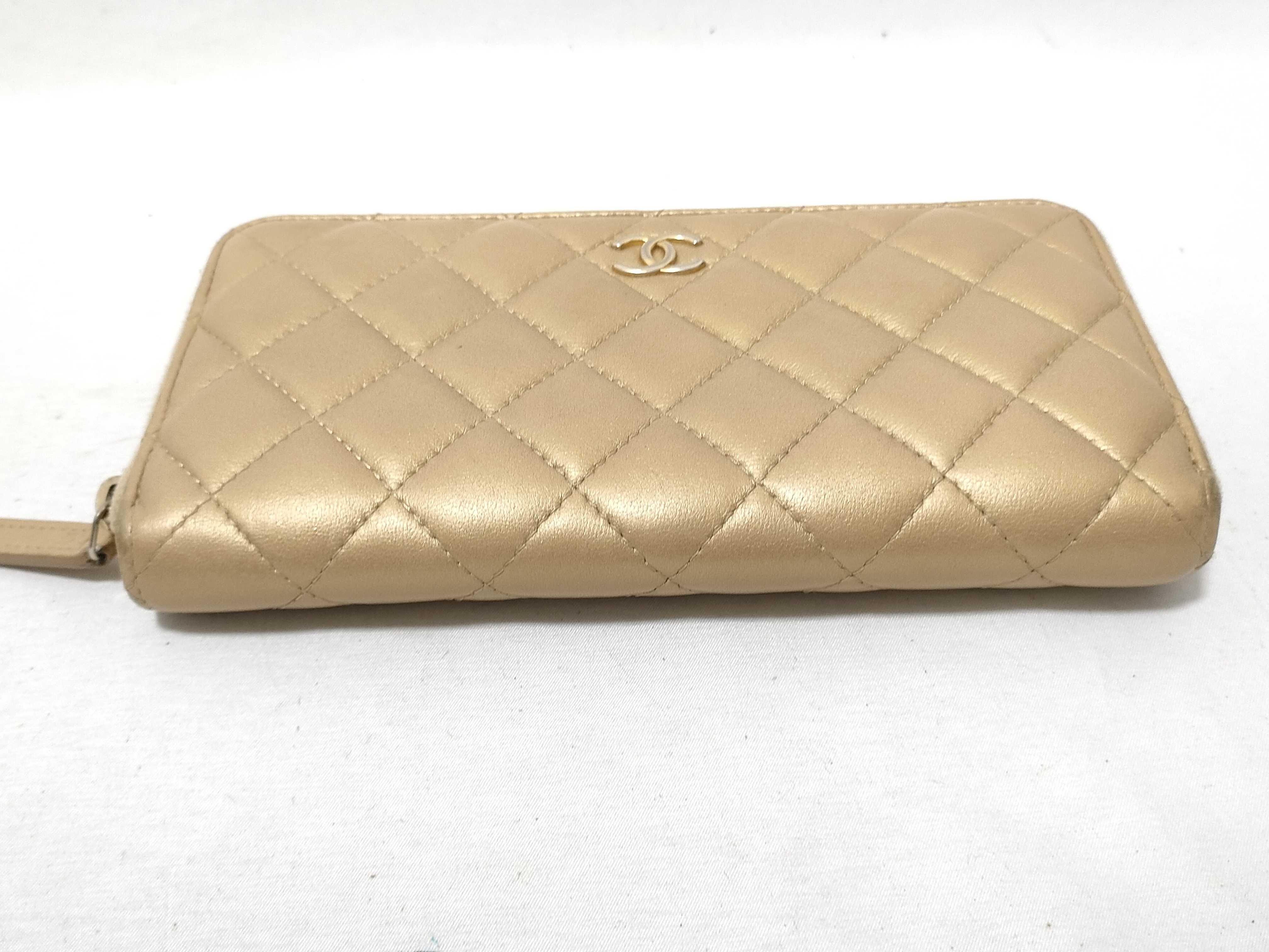 Lambskin Matelassé Long Wallet, Gold — view 3