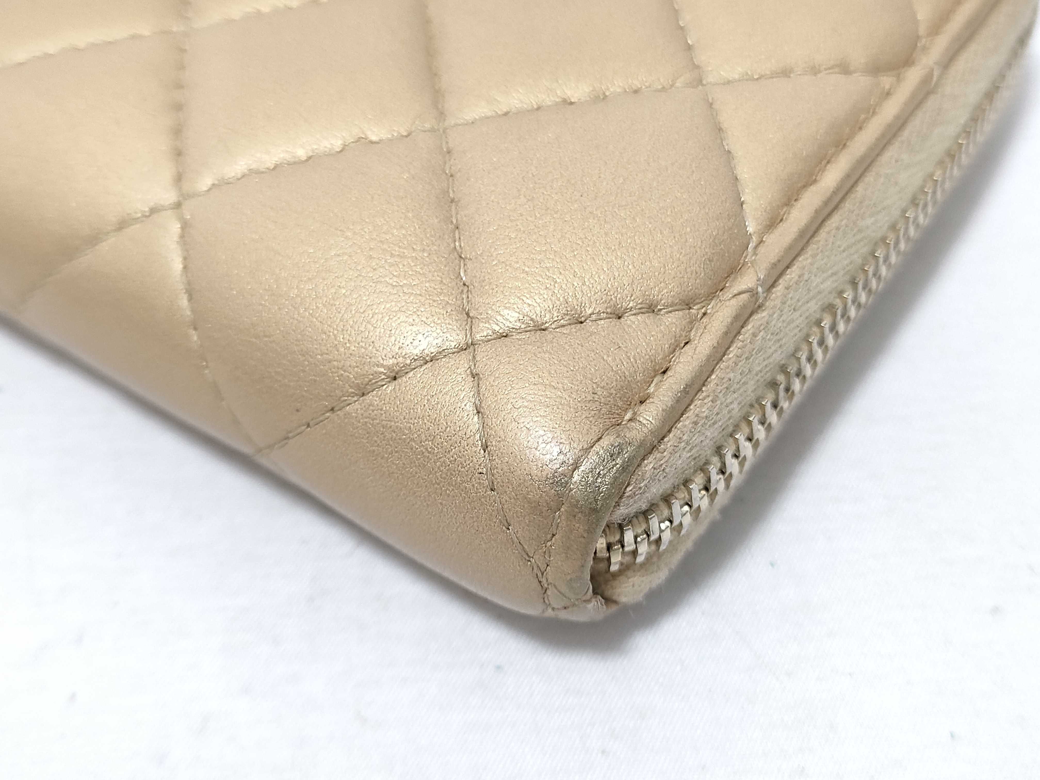 Lambskin Matelassé Long Wallet, Gold — view 4