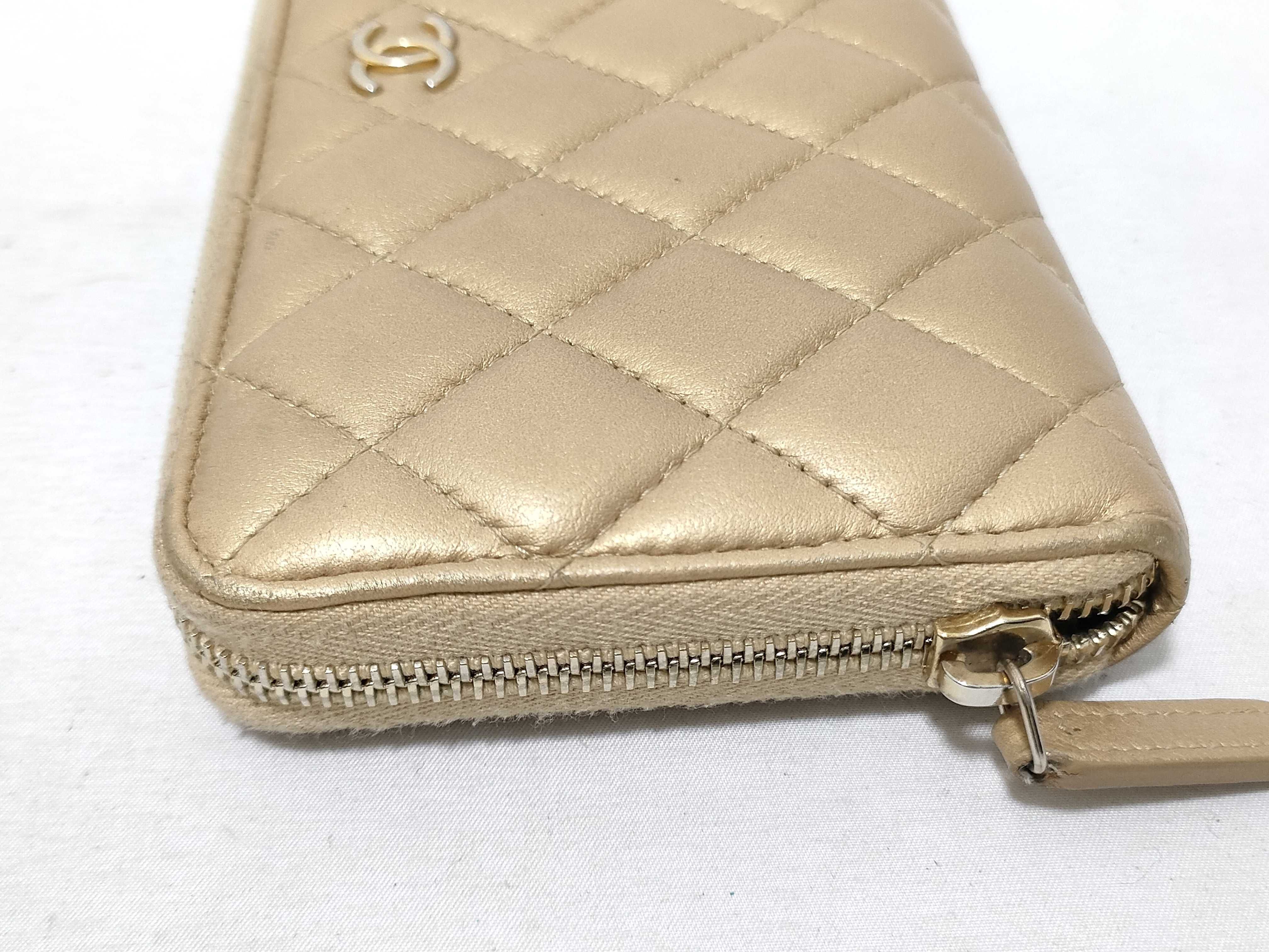 Lambskin Matelassé Long Wallet, Gold — view 5