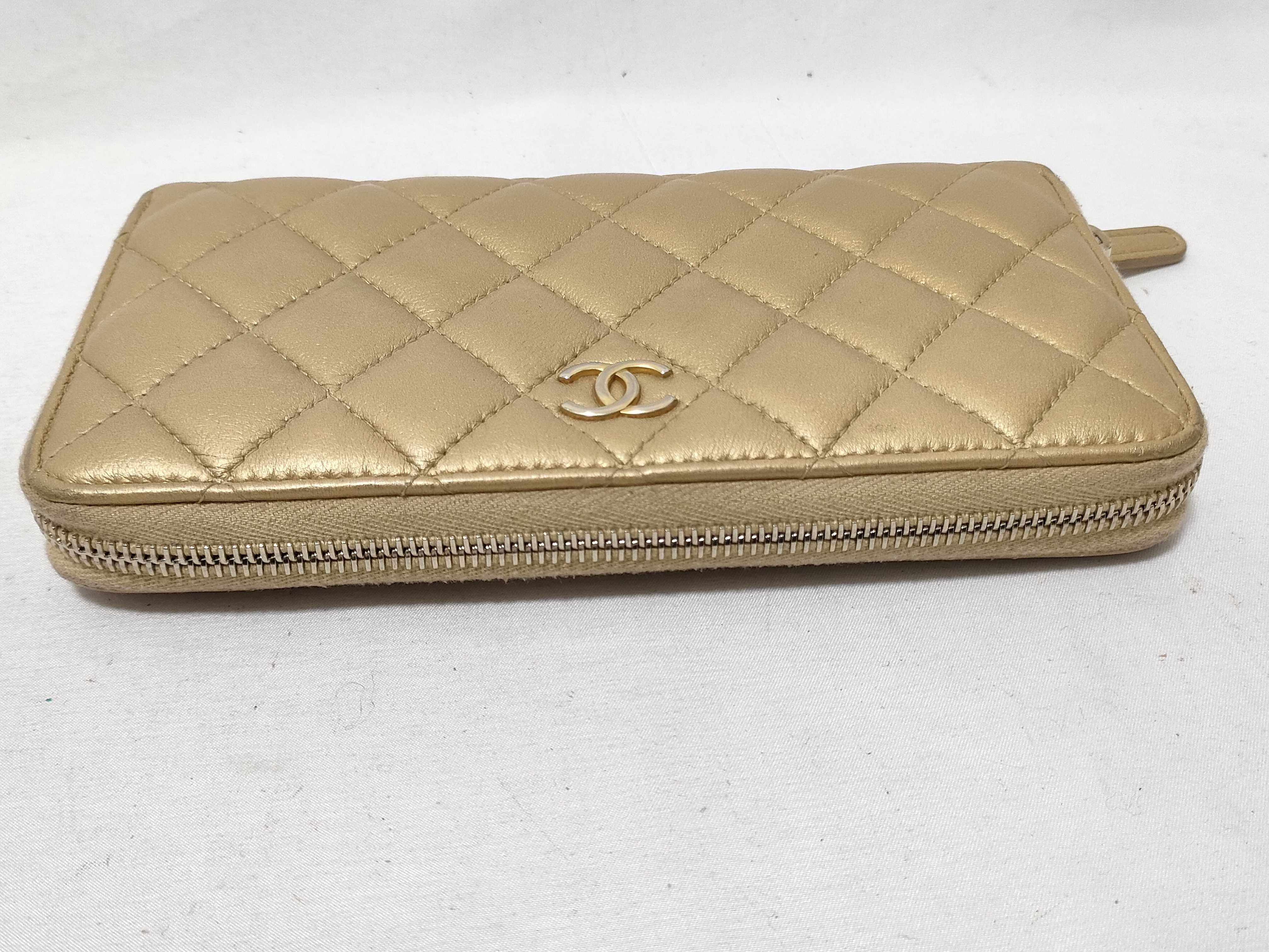 Lambskin Matelassé Long Wallet, Gold — view 6