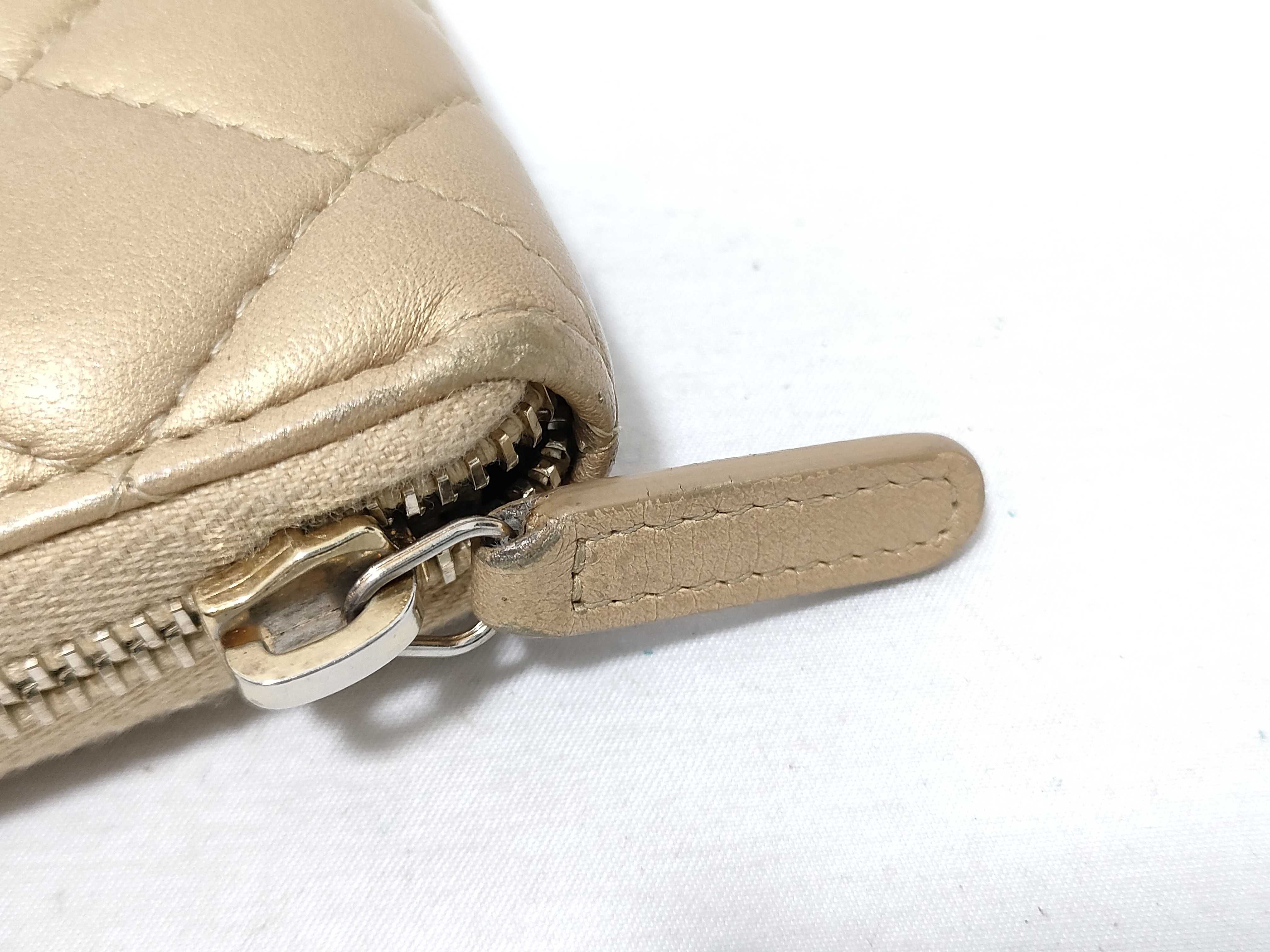 Lambskin Matelassé Long Wallet, Gold — view 7