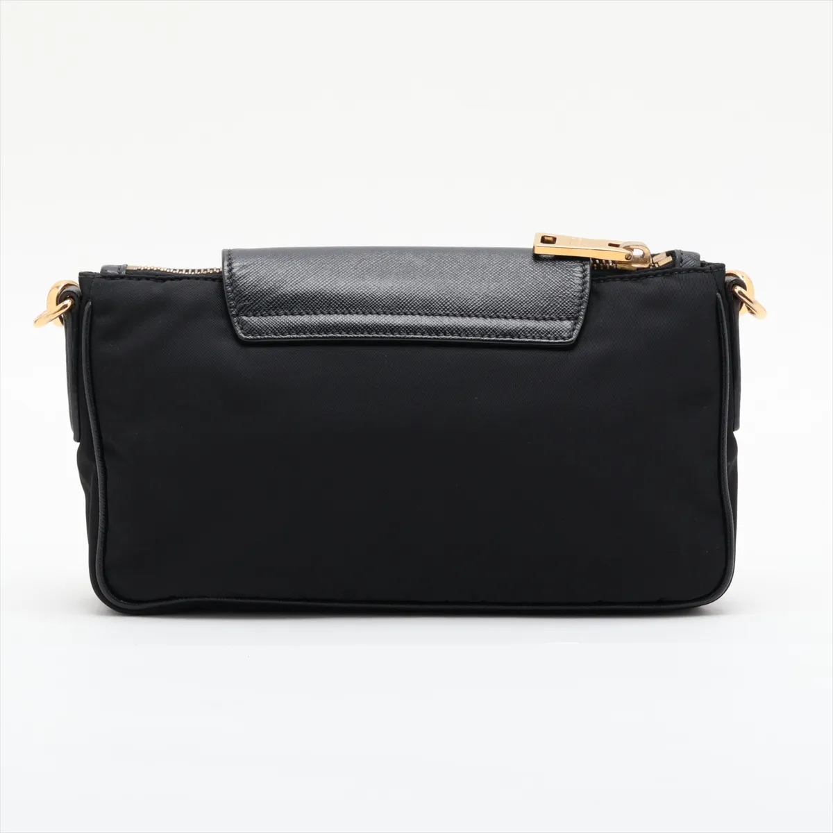 Tessuto Nylon x Leather Chain Shoulder Bag, Black — view 2