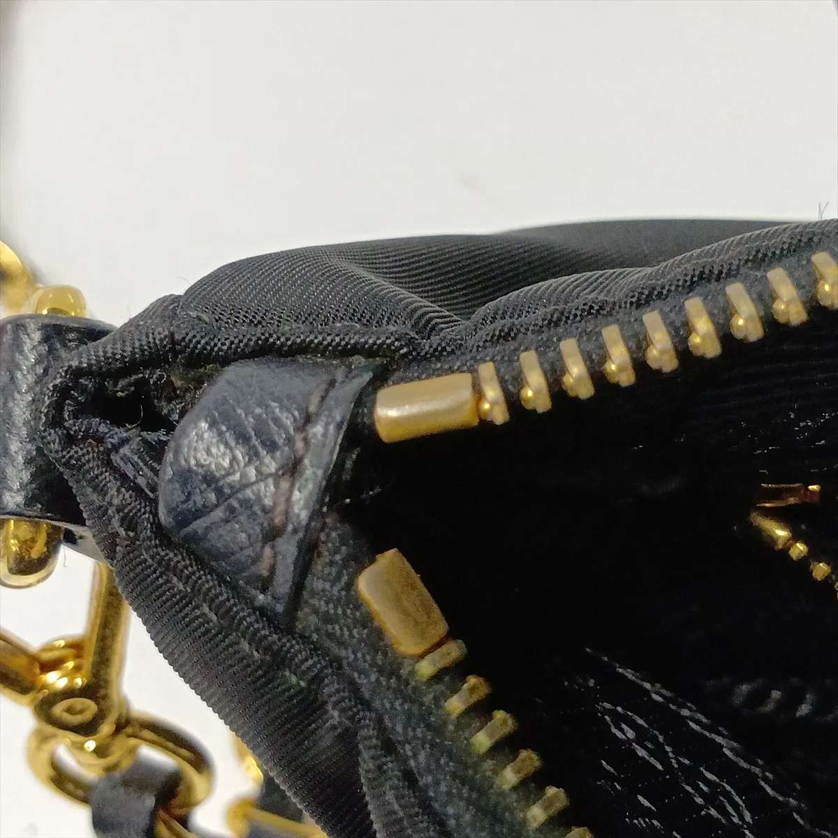 Tessuto Nylon x Leather Chain Shoulder Bag, Black — view 11