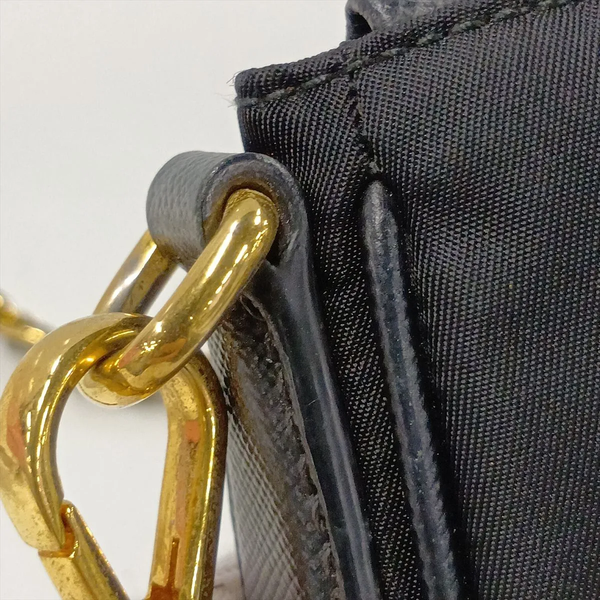 Tessuto Nylon x Leather Chain Shoulder Bag, Black — view 12