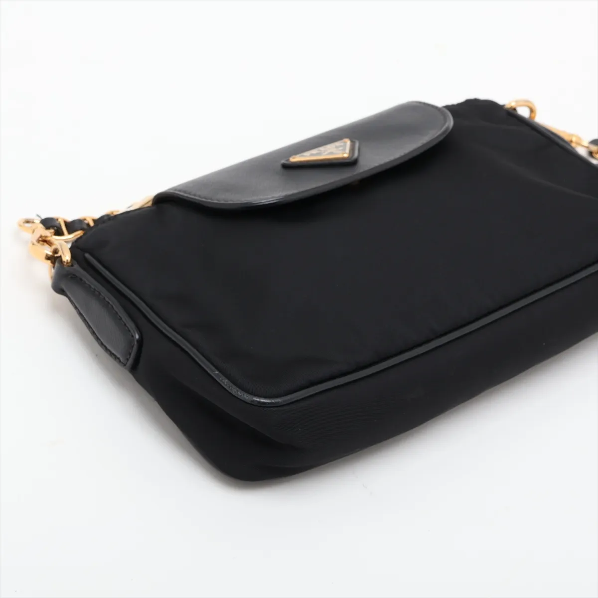 Tessuto Nylon x Leather Chain Shoulder Bag, Black — view 4