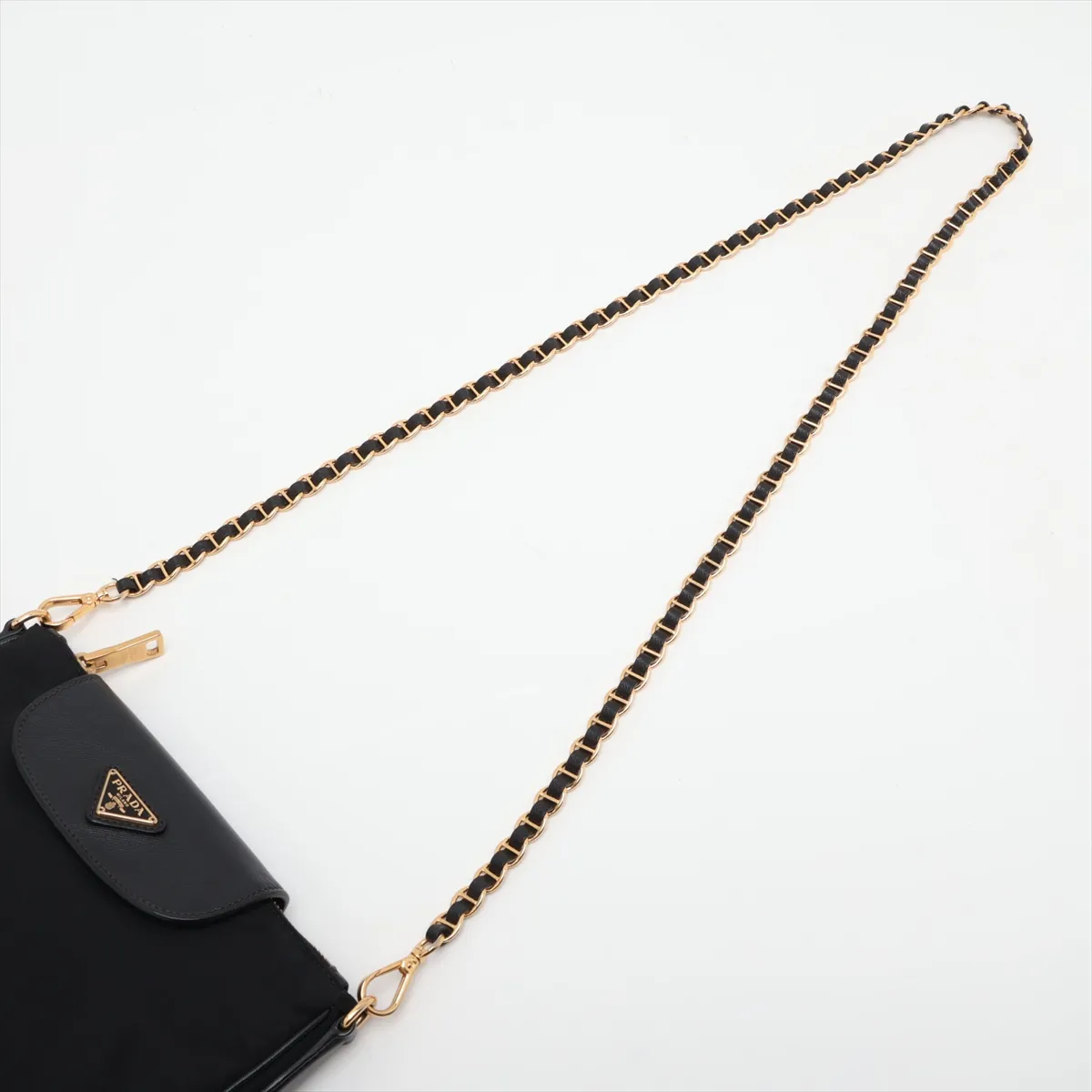 Tessuto Nylon x Leather Chain Shoulder Bag, Black — view 5
