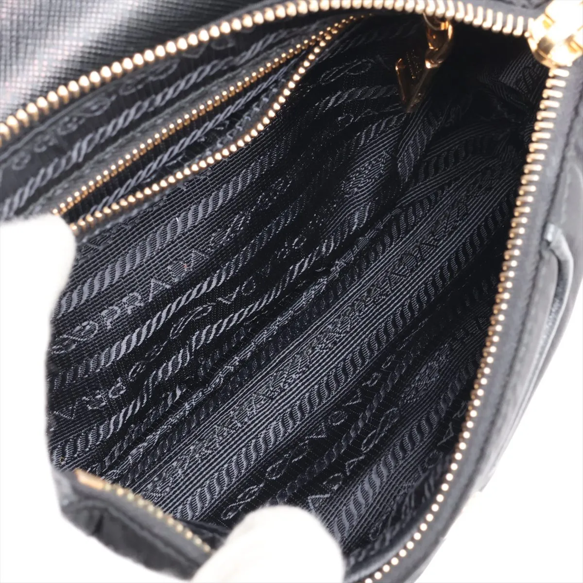 Tessuto Nylon x Leather Chain Shoulder Bag, Black — view 6