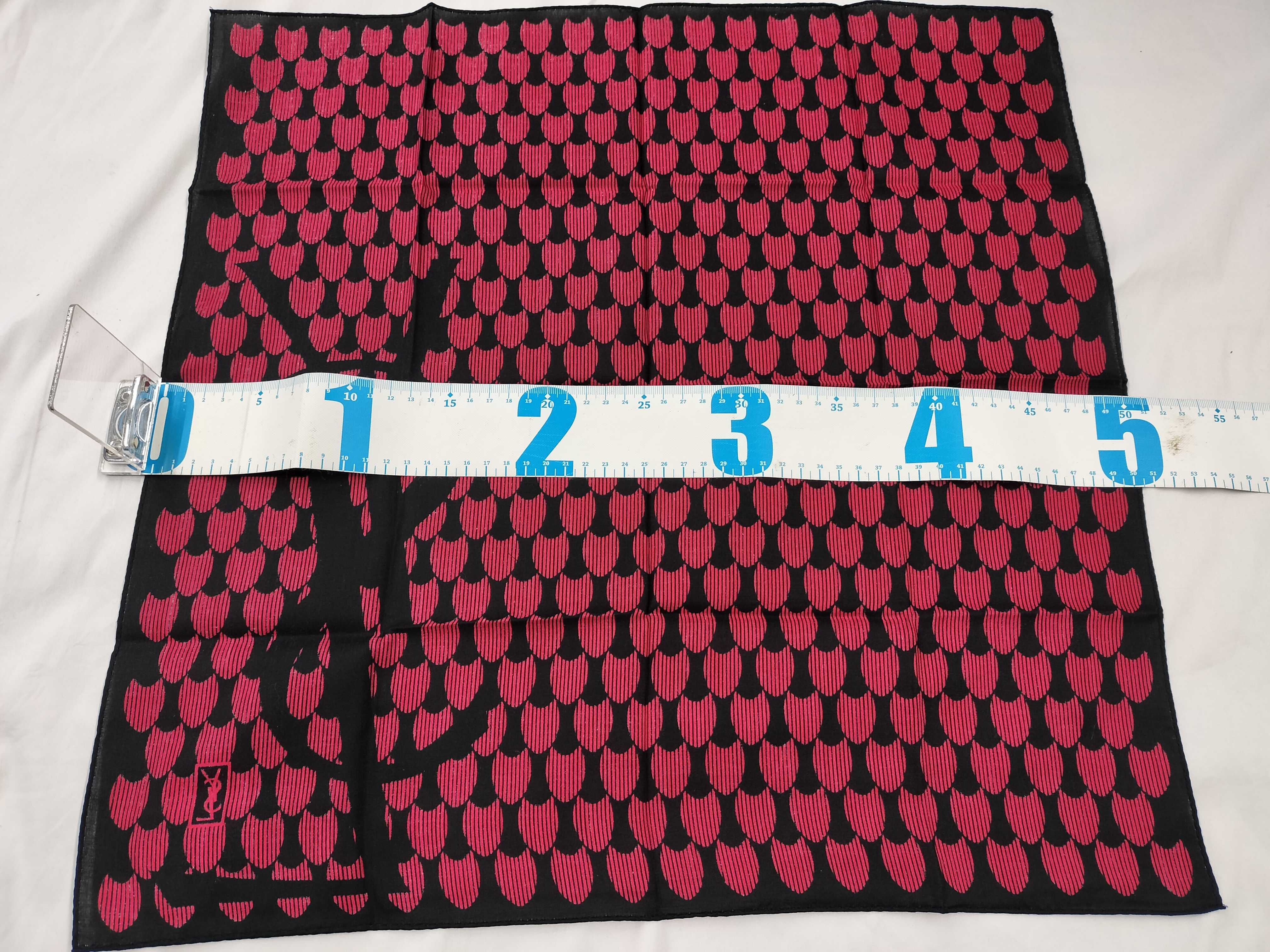 handkerchief scarf with sticker, YSL big logo, and other accessories. — view 2