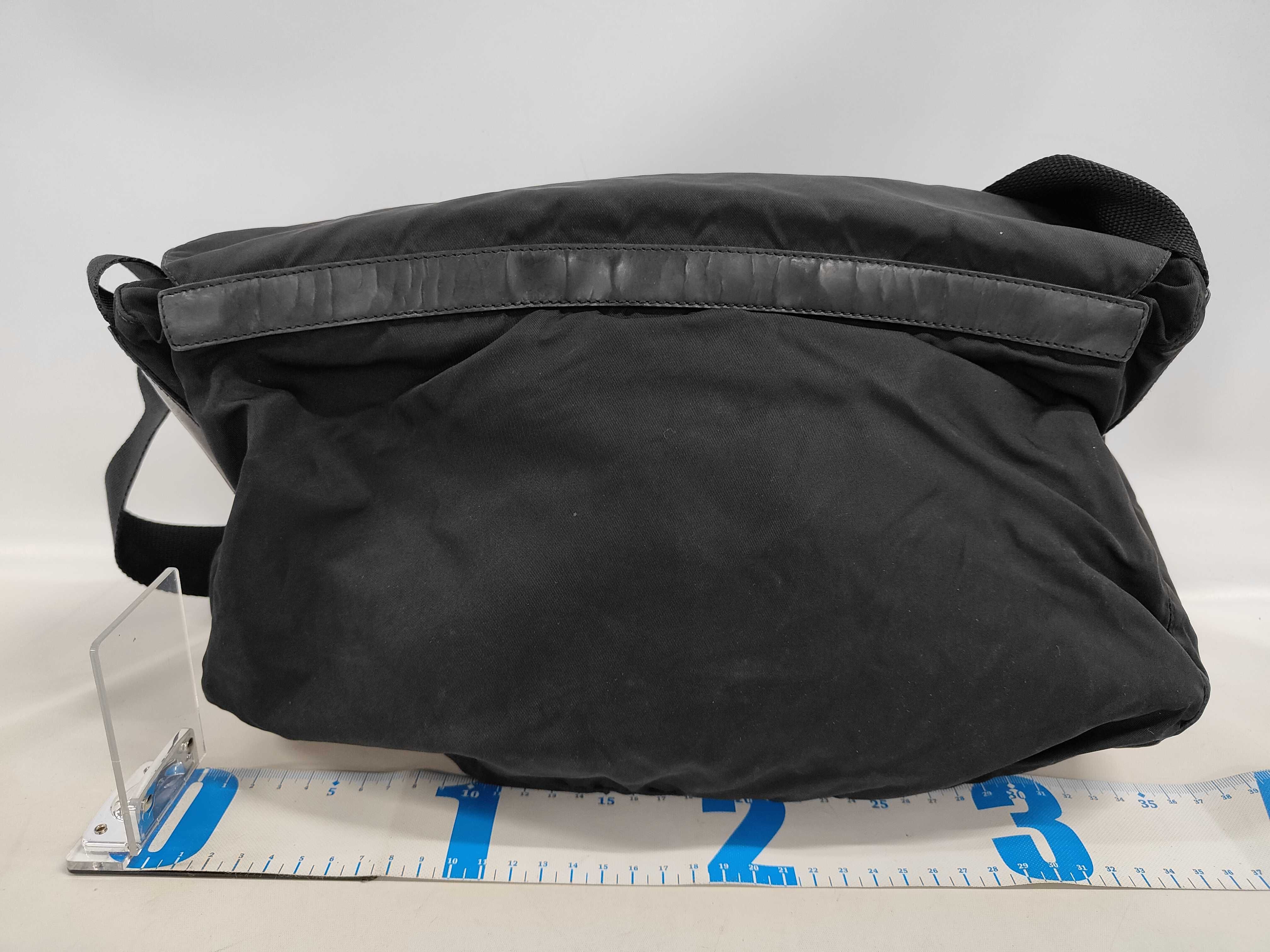 Nylon Shoulder Bag with Triangle Logo Plate and 2 Pockets — view 2