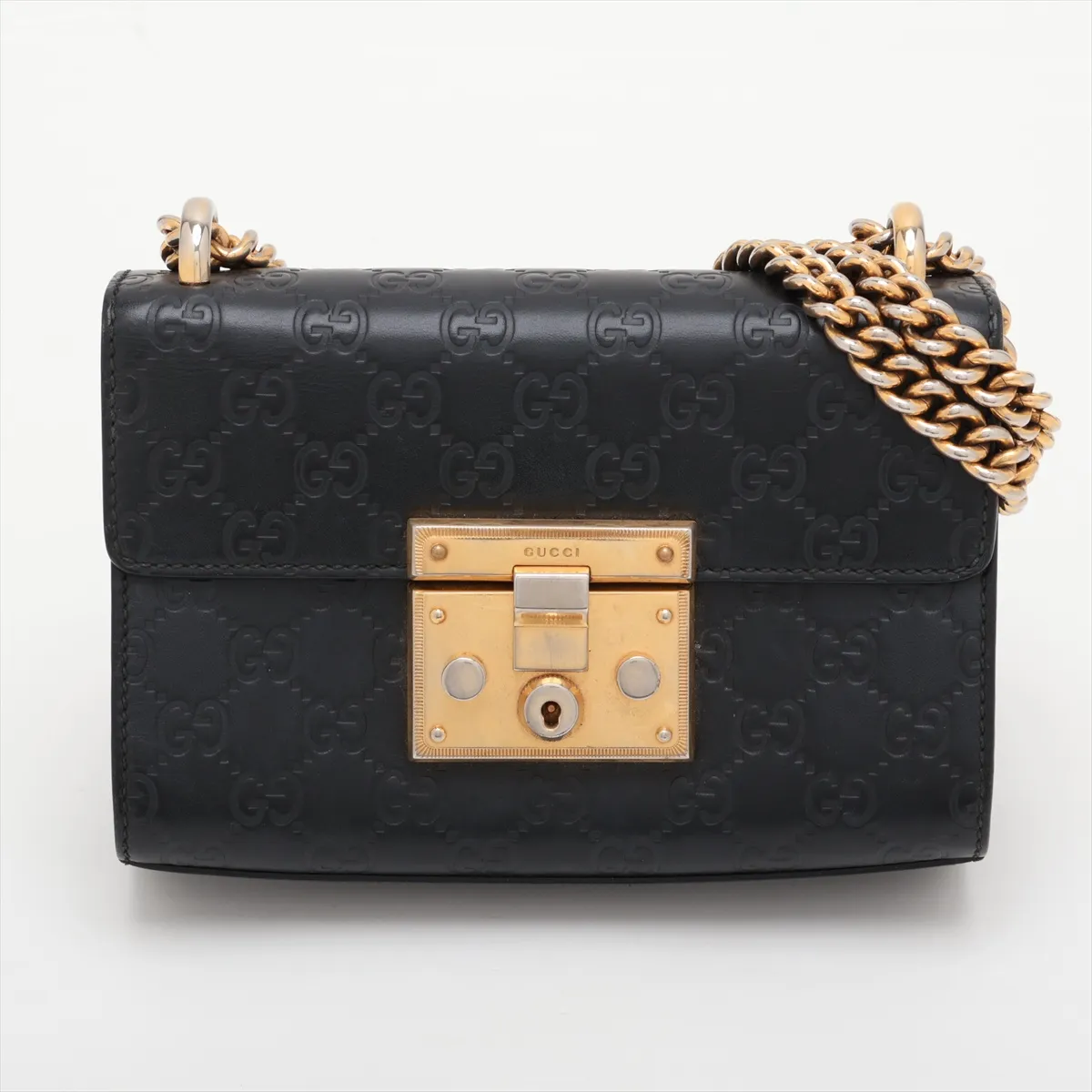 Guccissima Padlock 409487 Leather Chain Shoulder Bag Black