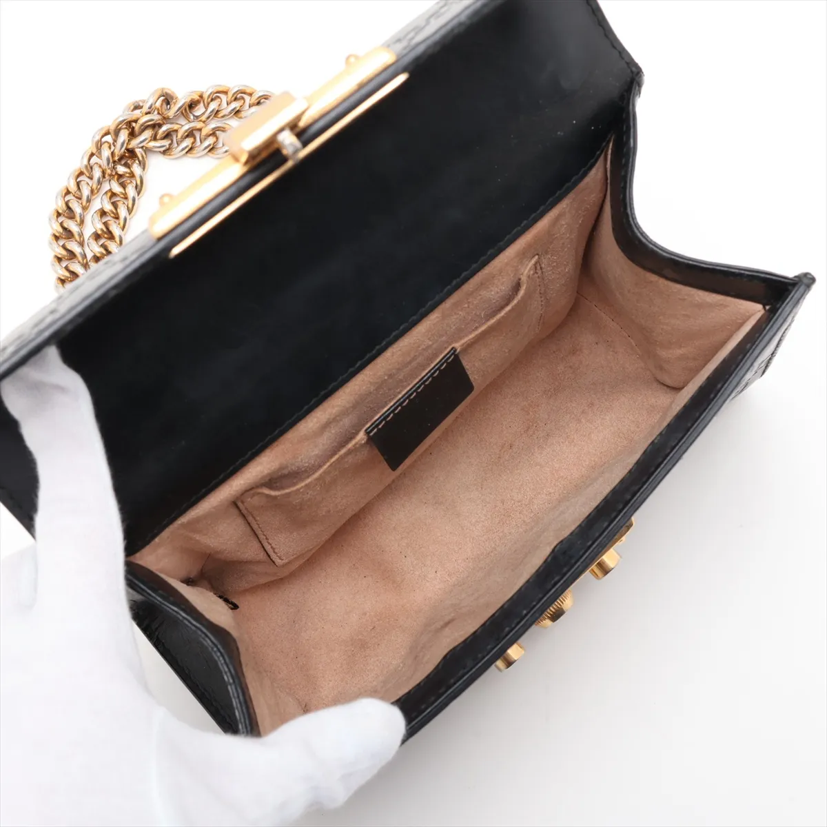 Guccissima Padlock 409487 Leather Chain Shoulder Bag Black — view 7
