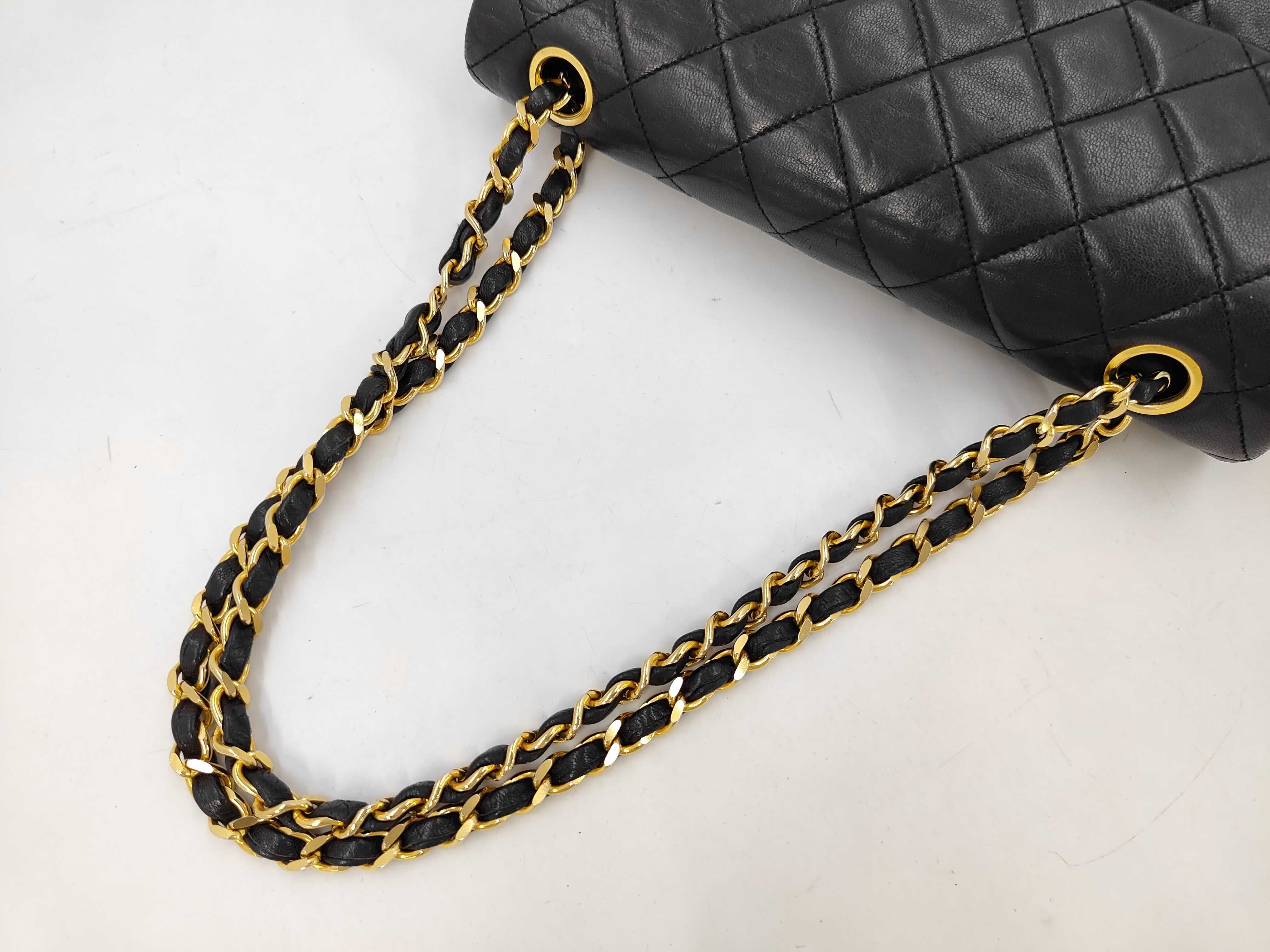 Matelassé Lambskin Double Flap Chain Shoulder Bag, Black Shoulder Bag — view 5
