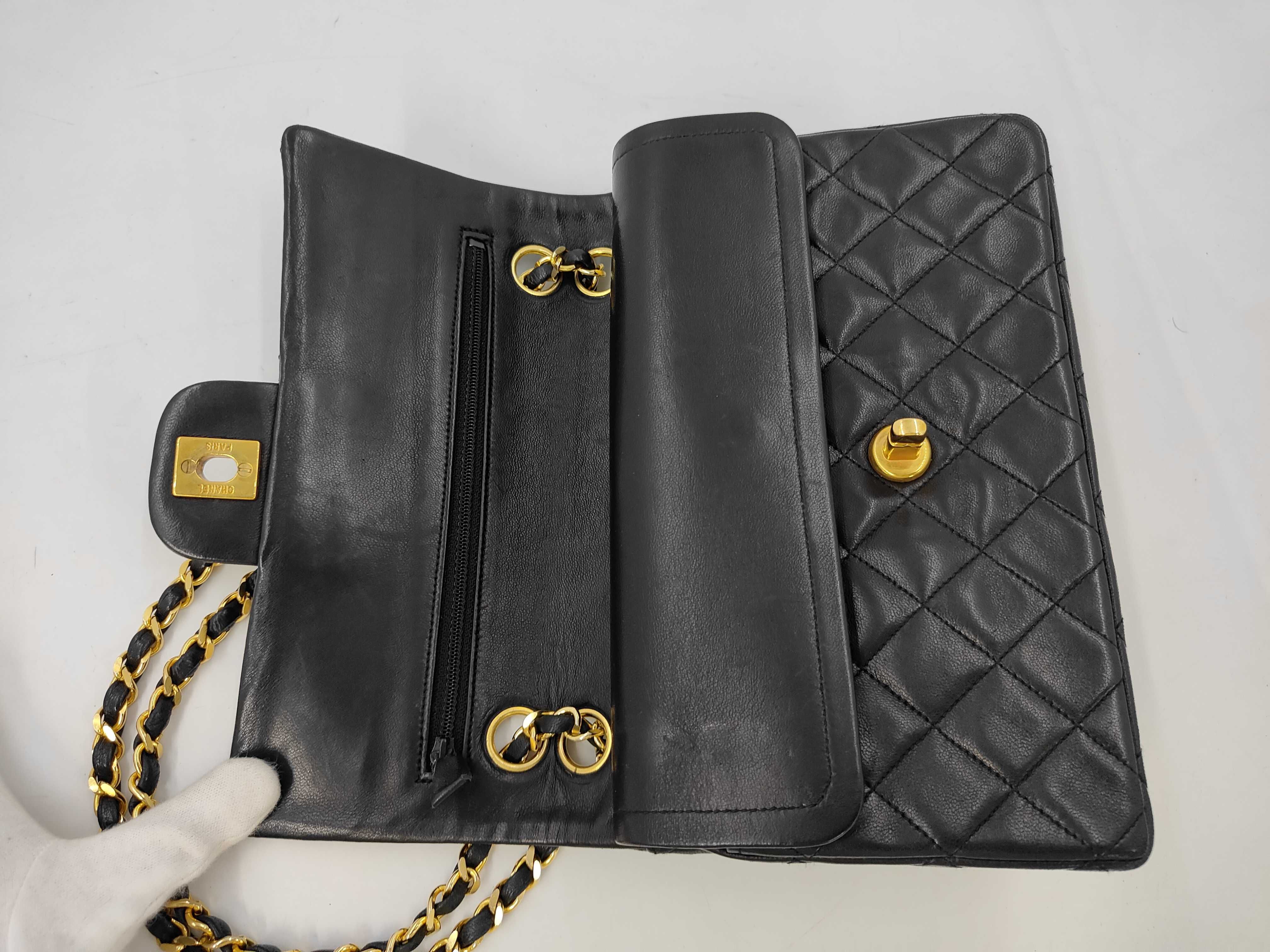 Matelassé Lambskin Double Flap Chain Shoulder Bag, Black Shoulder Bag — view 8