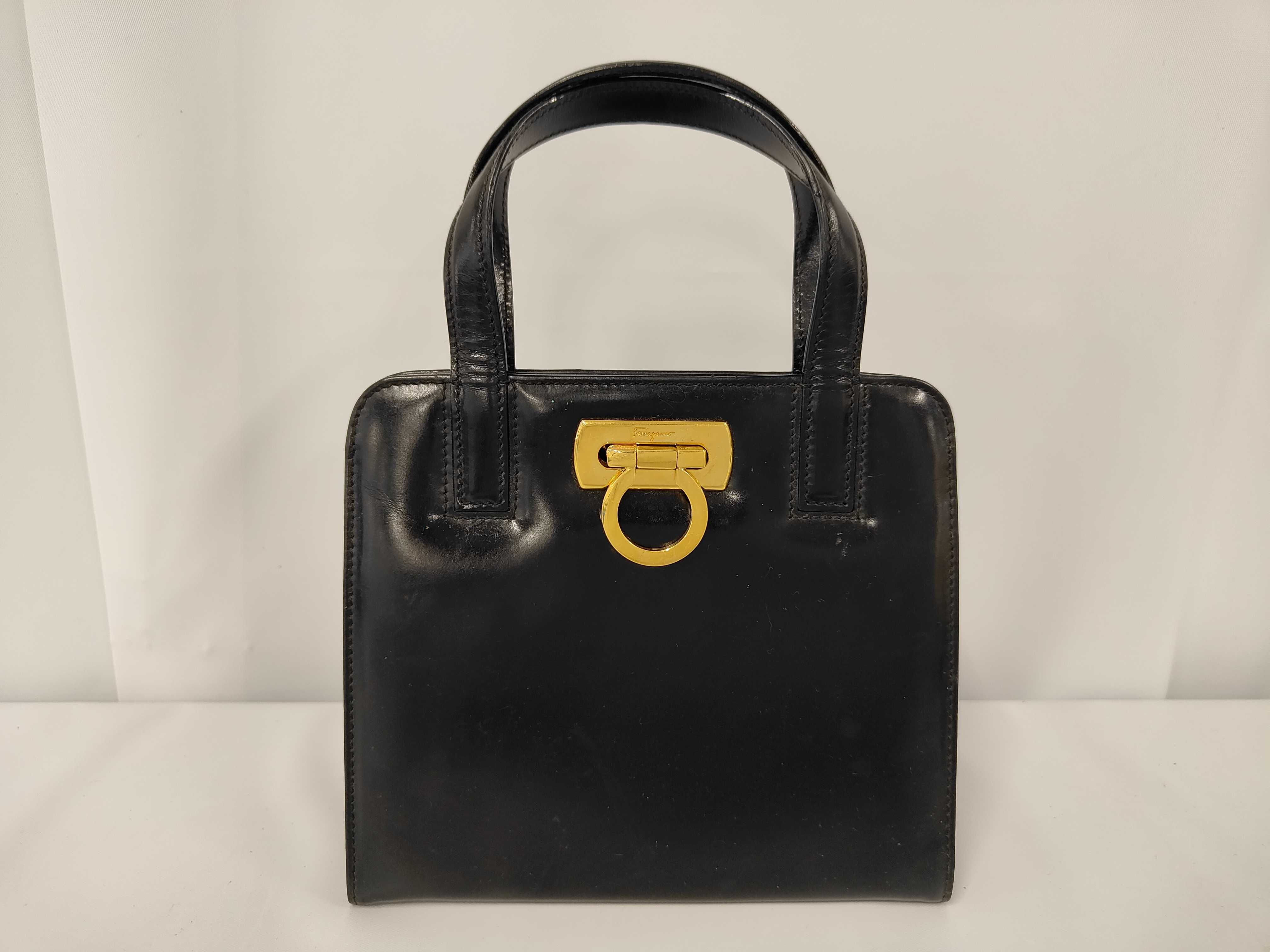 Salvatore Ferragamo Calfskin Gancini Mini Handbag Black