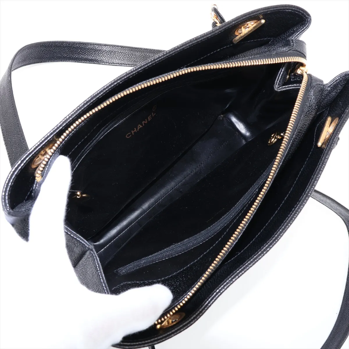 Coco Mark Caviar Skin Chain Shoulder Bag, Coco Ball, Black with Gold Hardware — view 8