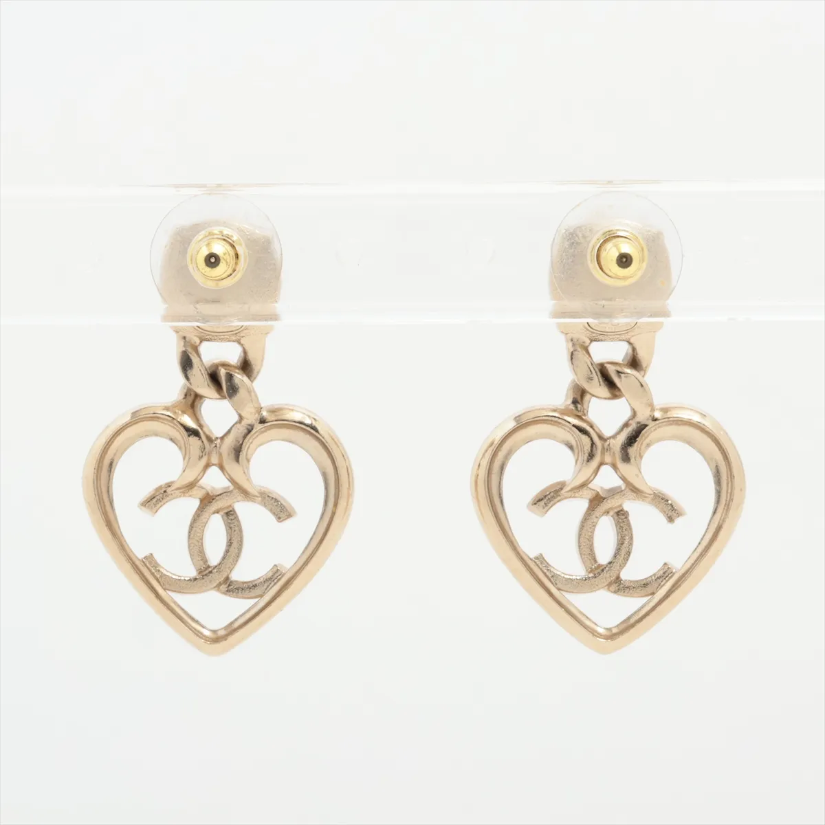 Coco Mark Heart C23C Earrings (Pair) GP x Rhinestone Gold. Shows signs of wear: — view 2