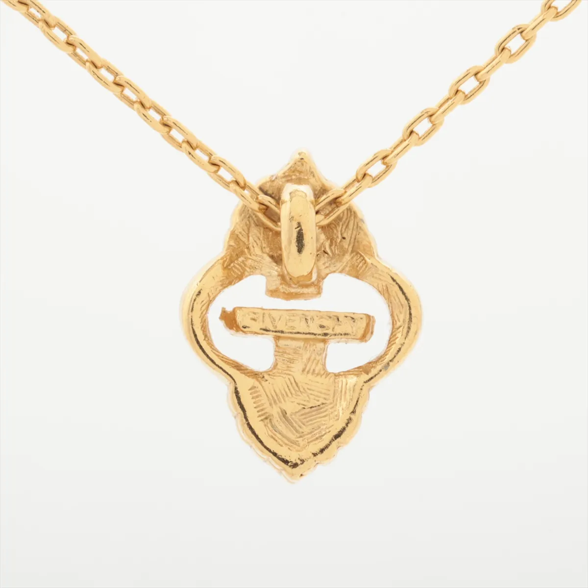G logo necklace, GP x rhinestone, gold. Shows signs of wear, — view 2