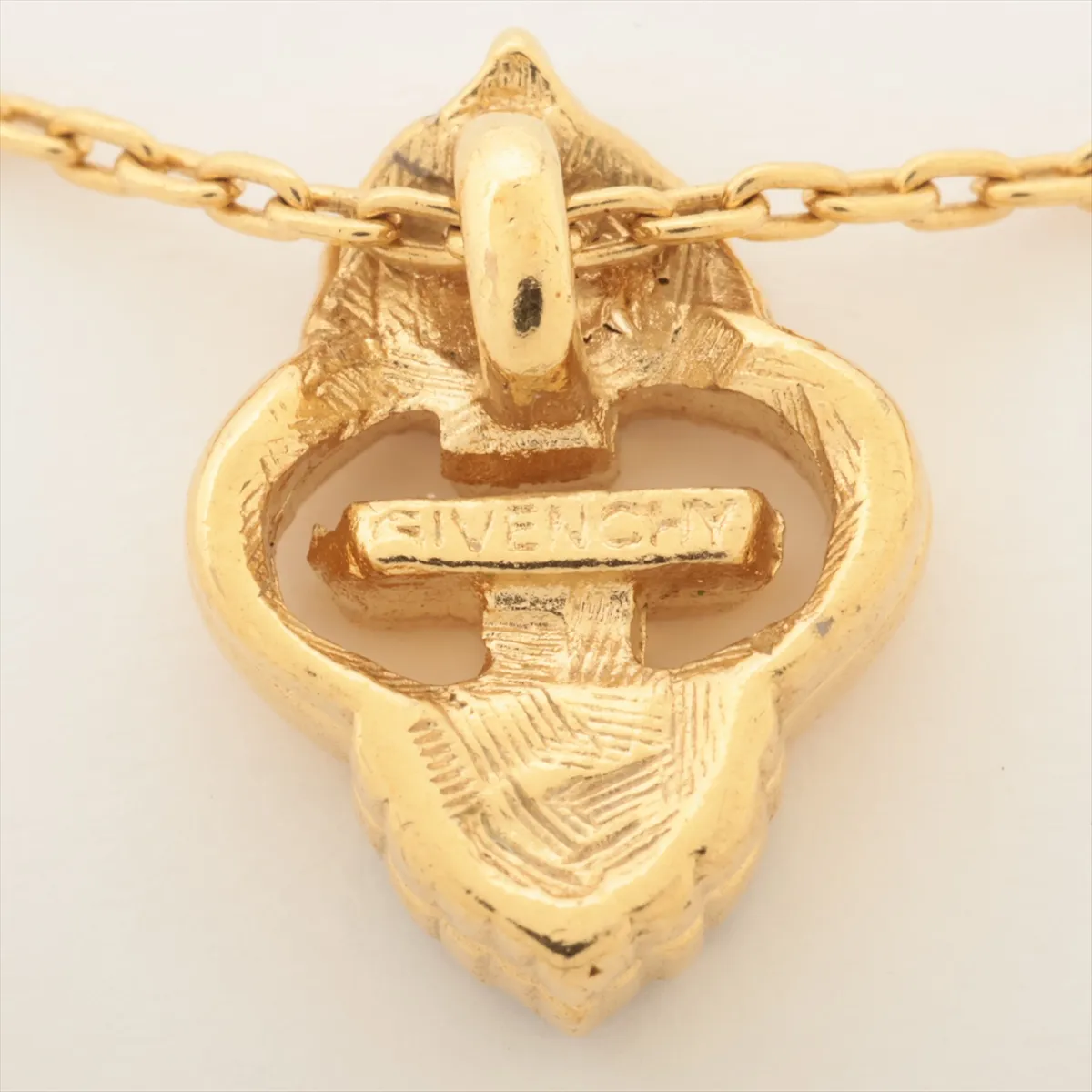 G logo necklace, GP x rhinestone, gold. Shows signs of wear, — view 4