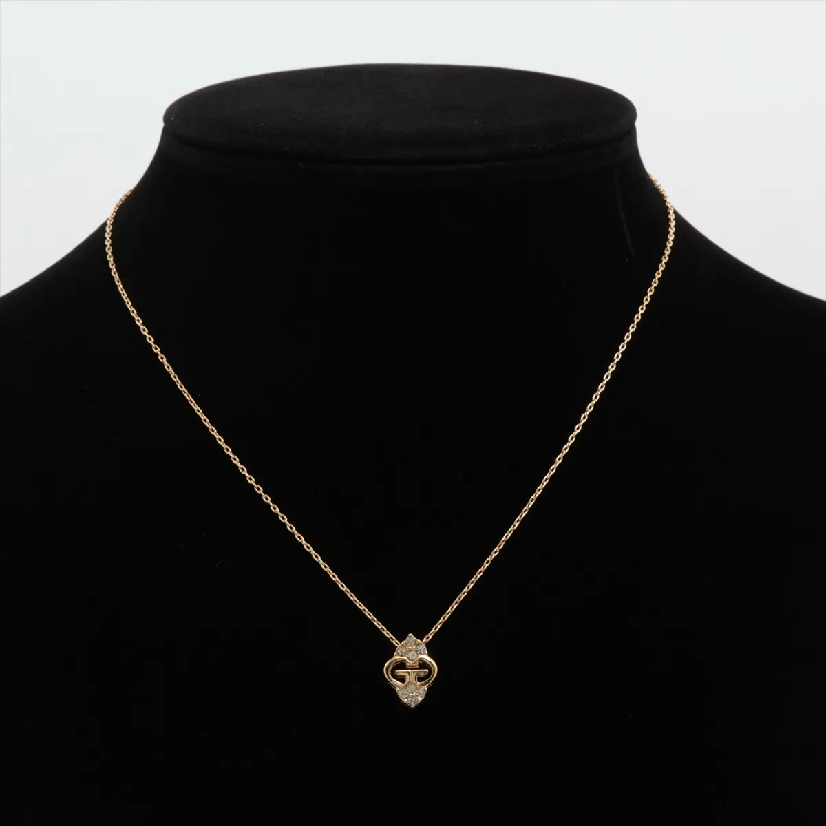 G logo necklace, GP x rhinestone, gold. Shows signs of wear, — view 5