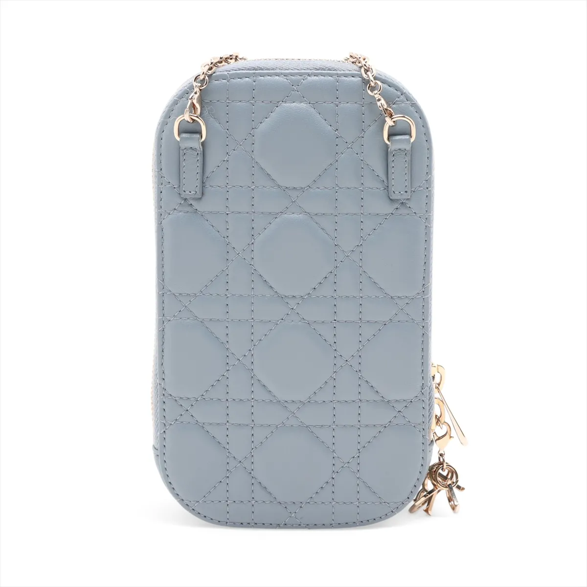 Cannage Leather Phone Pouch, Blue — view 2