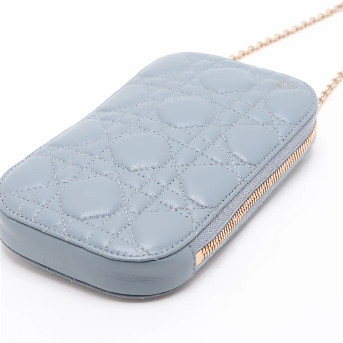 Cannage Leather Phone Pouch, Blue — view 3