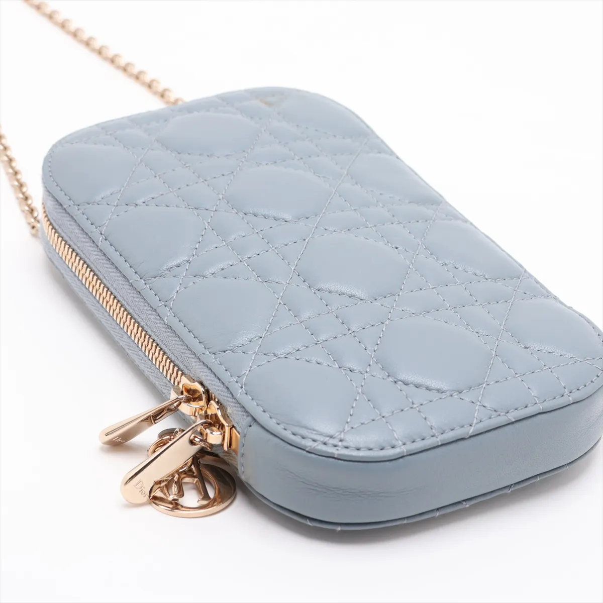 Cannage Leather Phone Pouch, Blue — view 4