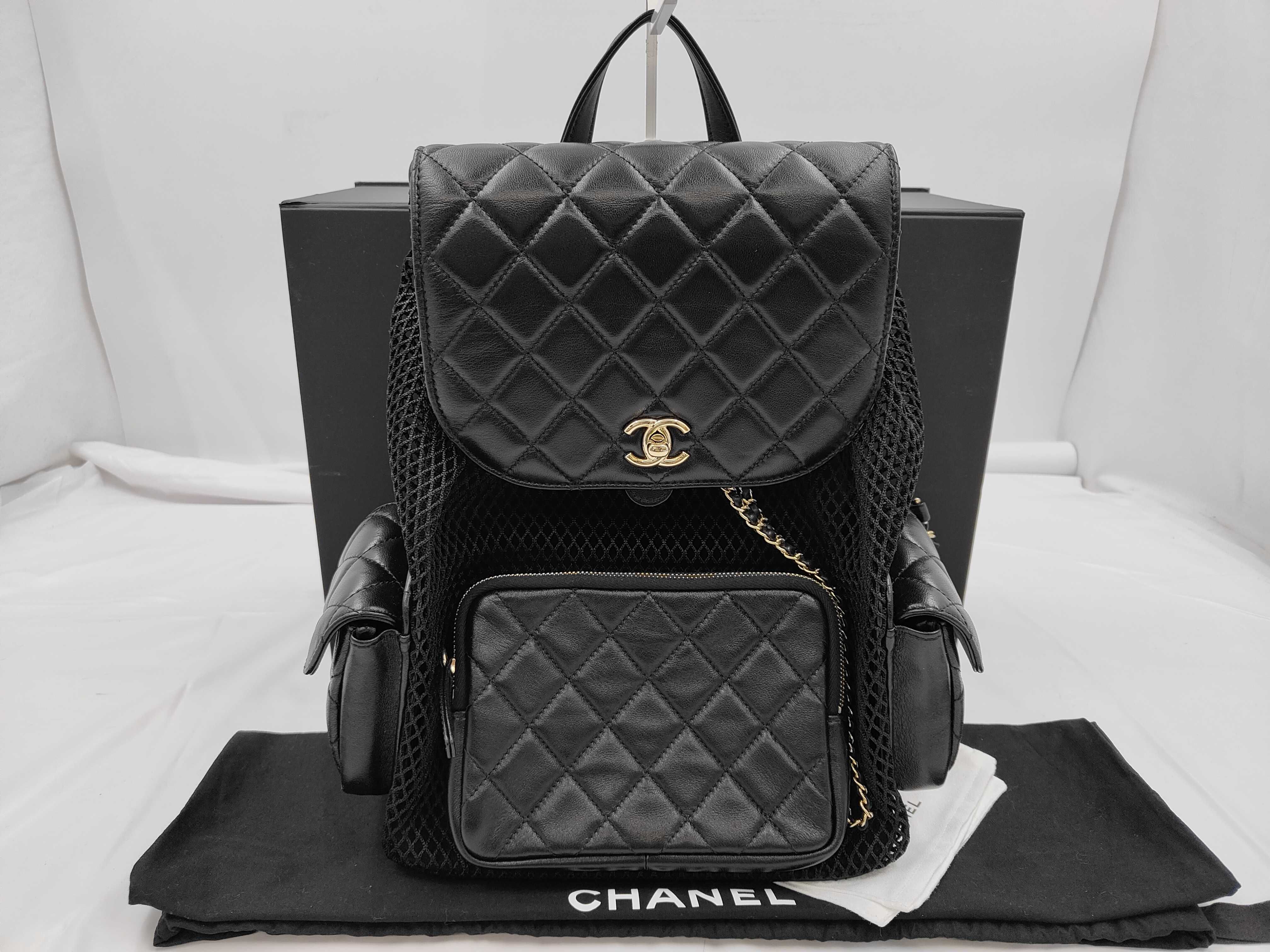 Matelassé Mesh Backpack, Black with Gold Hardware, Random Serial Number, Rucksack