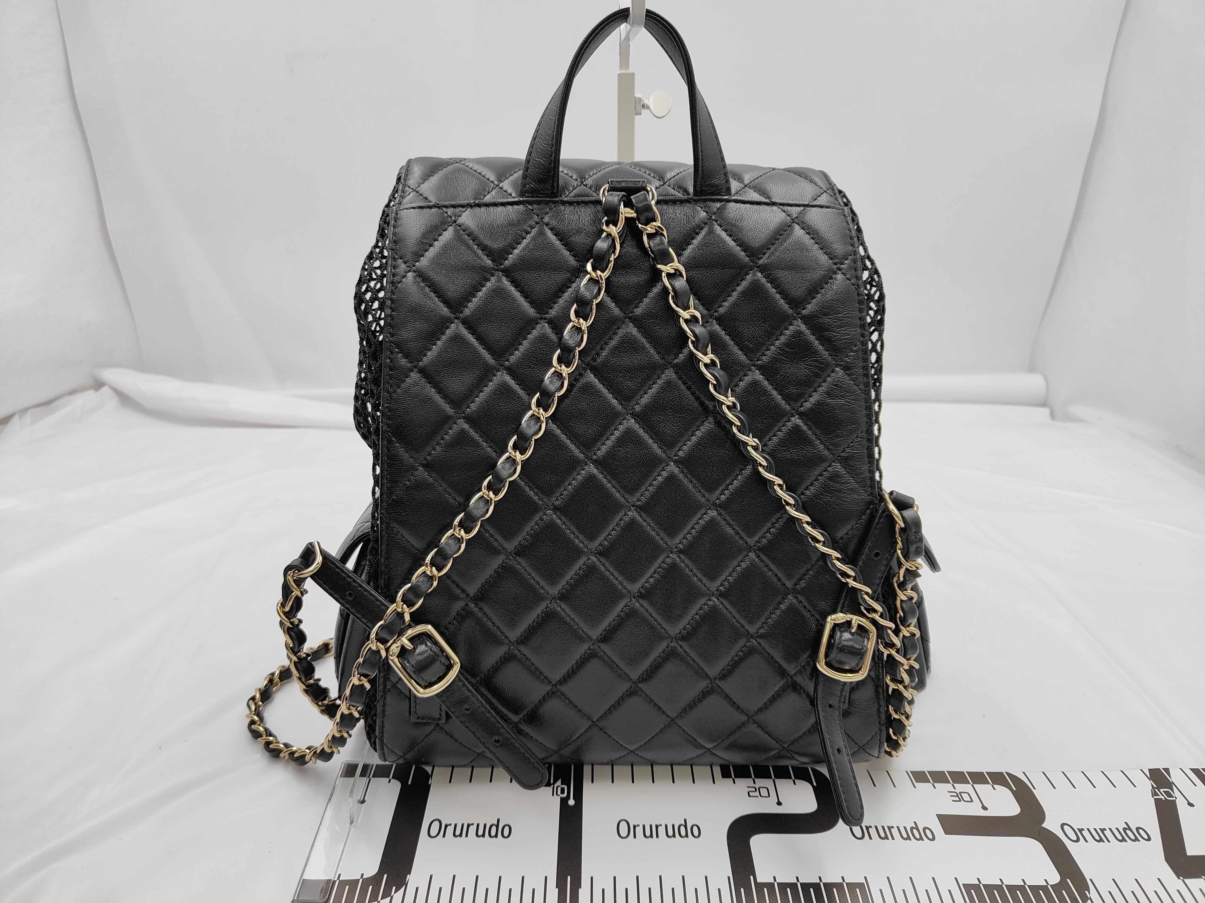 Matelassé Mesh Backpack, Black with Gold Hardware, Random Serial Number, Rucksack — view 2