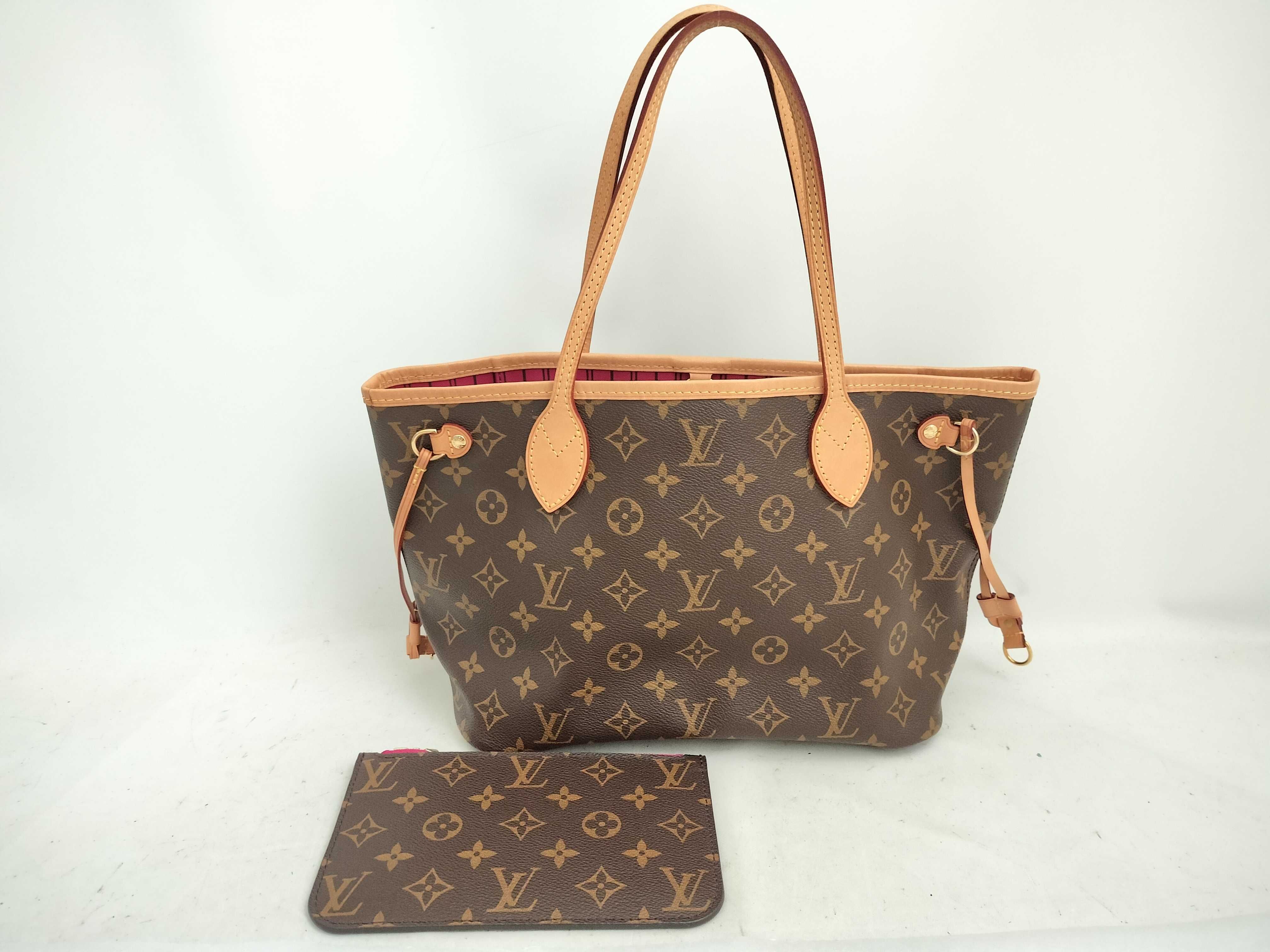 Monogram Louis Vuitton M41245 IC chip Monogram Neverfull PM Pivoine Tote Bag with Pouch Tote Bag
