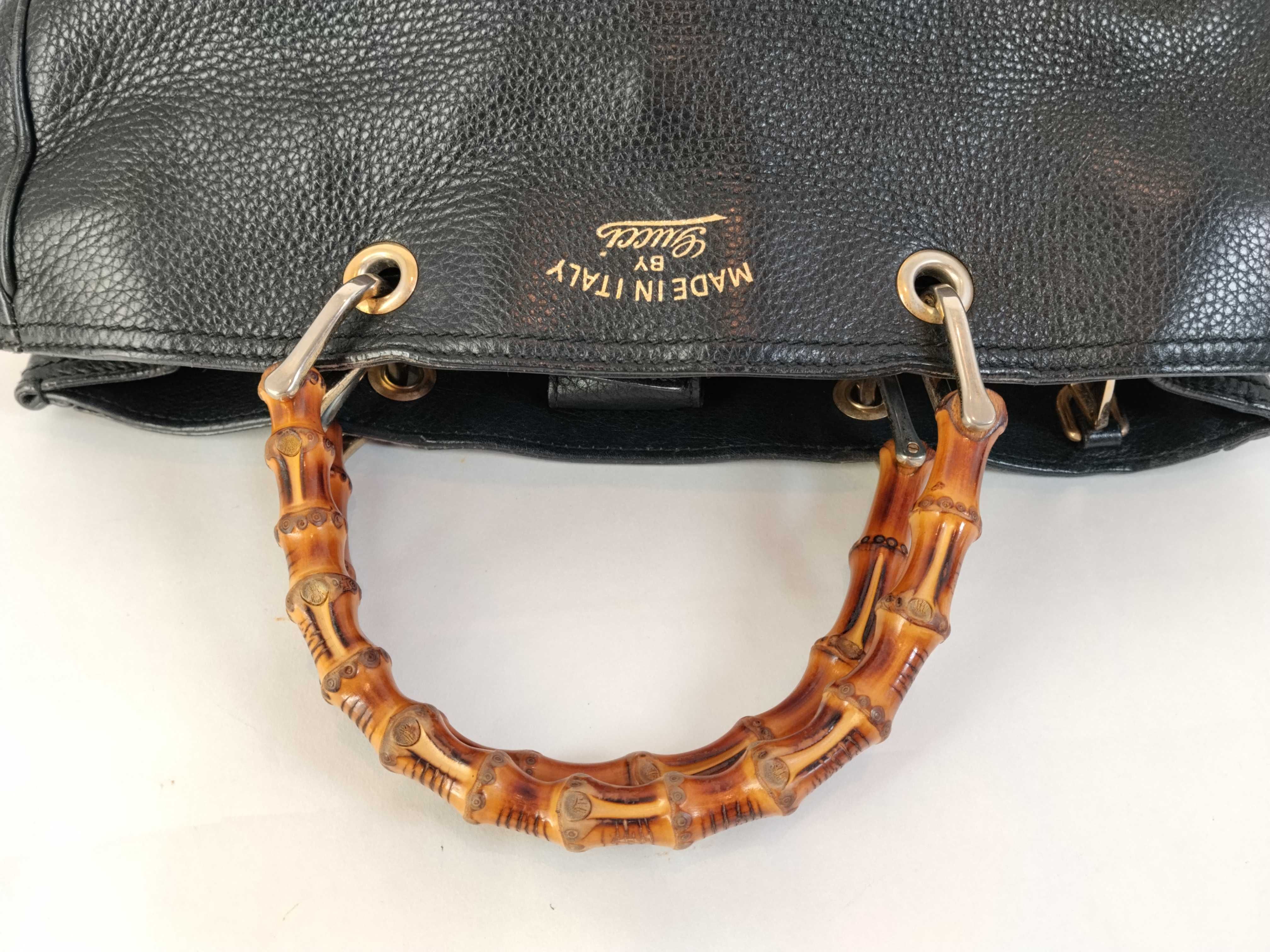 Bamboo Leather 2-Way Handbag, Black, 323660 (Handbag) — view 3