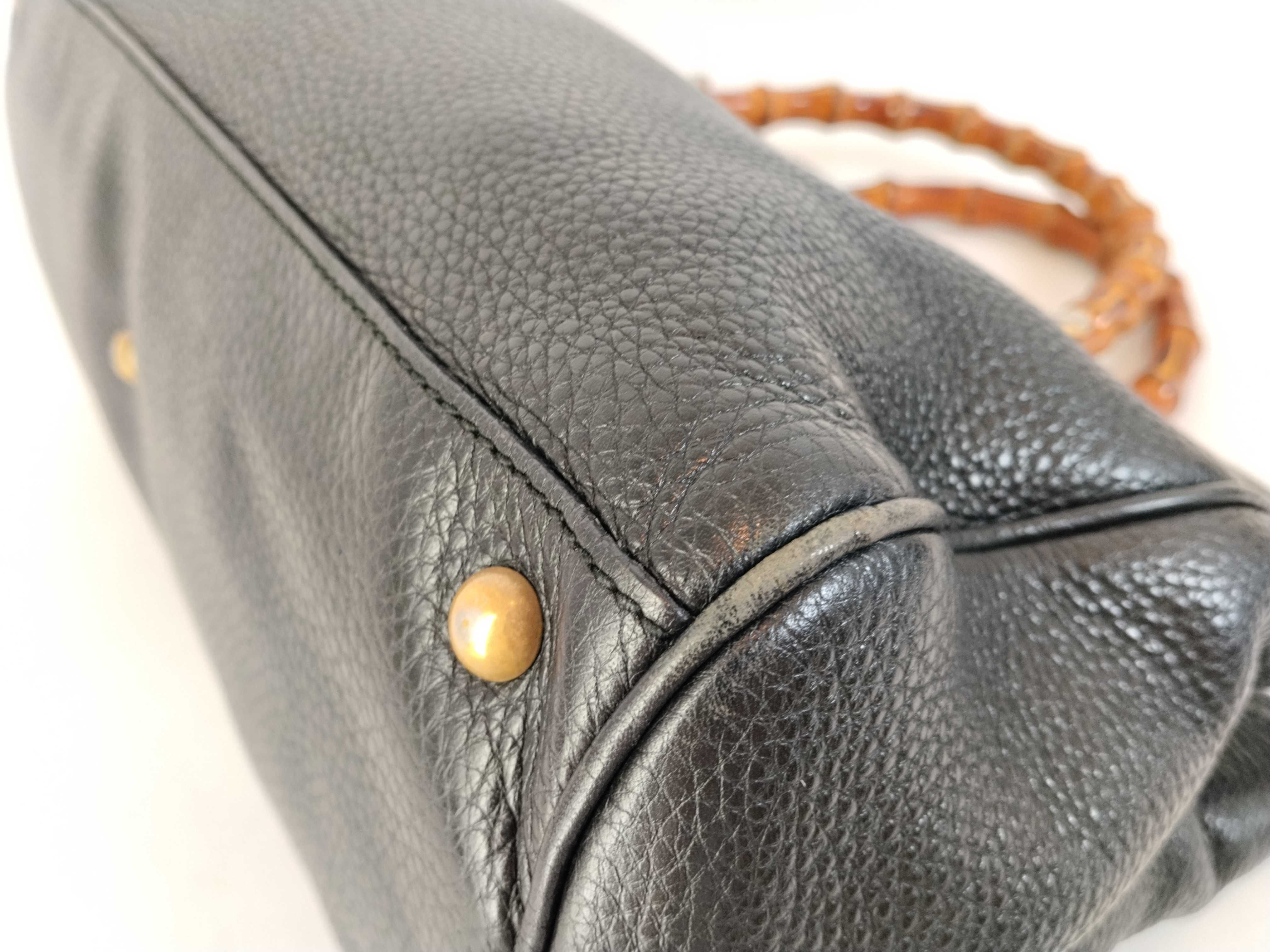 Bamboo Leather 2-Way Handbag, Black, 323660 (Handbag) — view 7