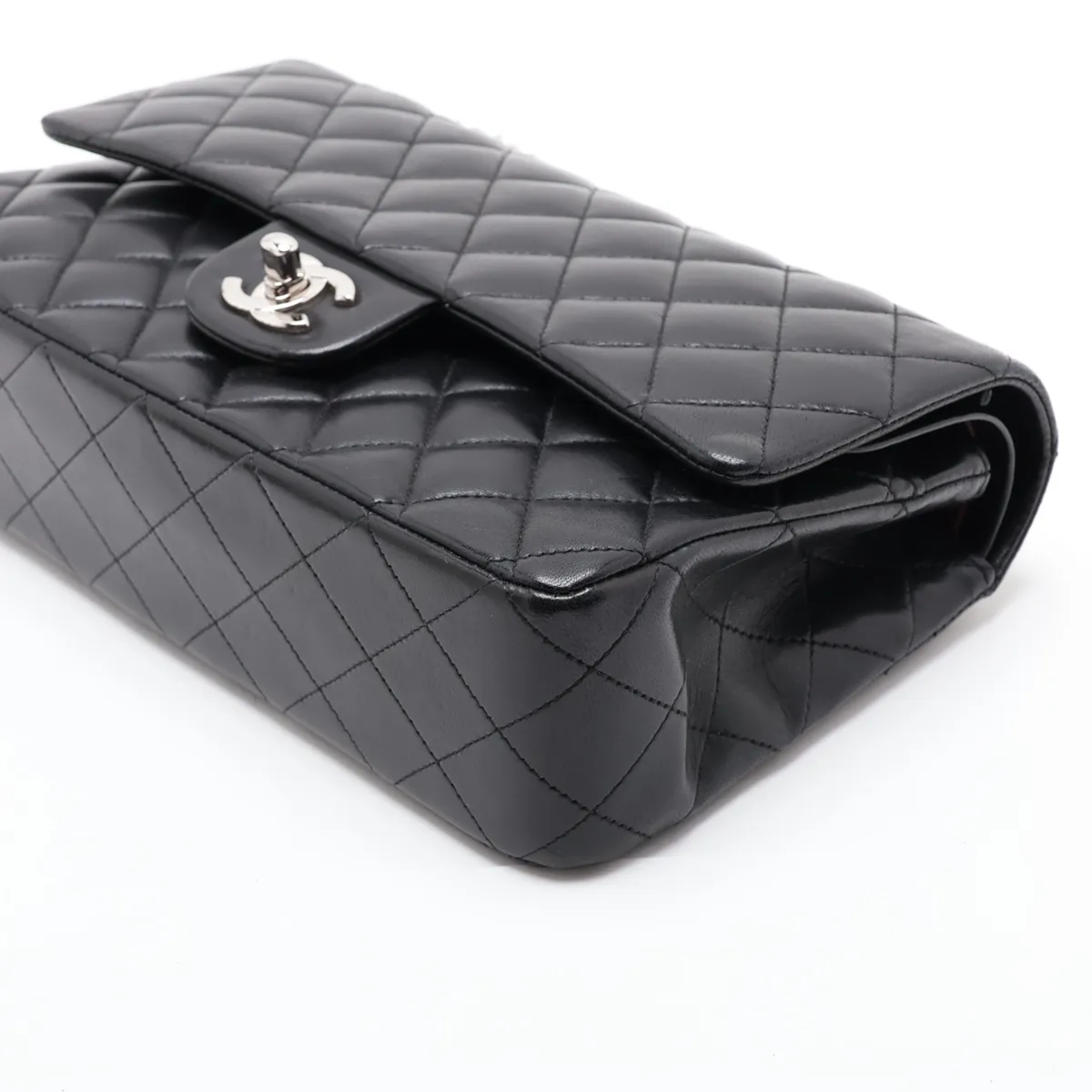 [Individually packaged] Chanel Matelassé 25 Lambskin Double Flap Double Chain Bag, Black with Silver Hardware, 12622806, Series 12, A01112 — view 3
