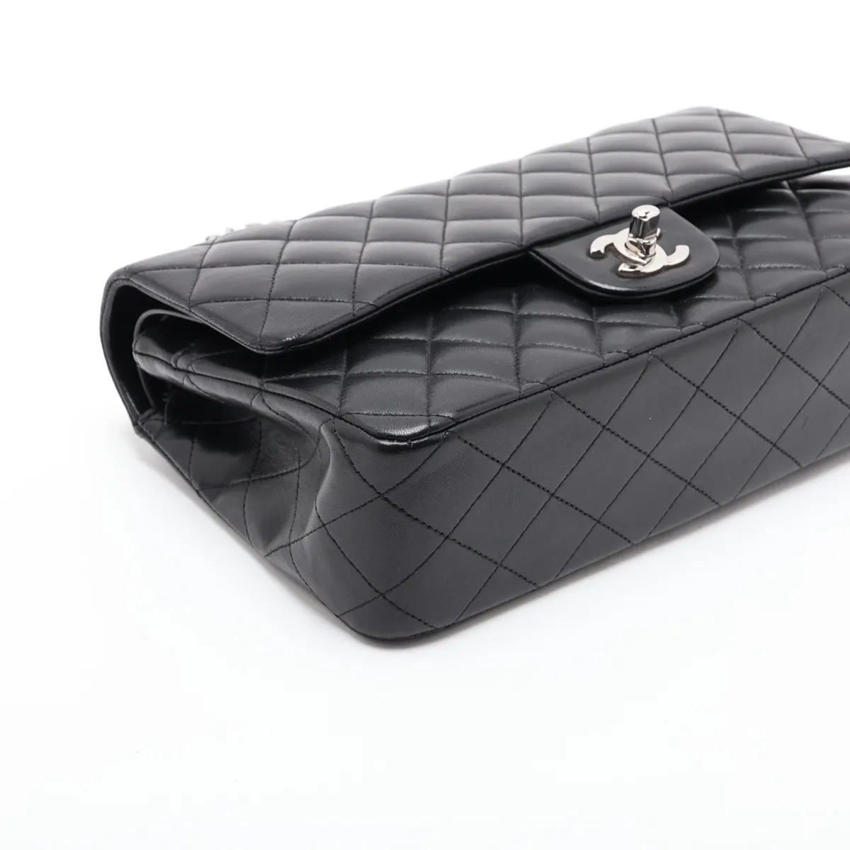 [Individually packaged] Chanel Matelassé 25 Lambskin Double Flap Double Chain Bag, Black with Silver Hardware, 12622806, Series 12, A01112 — view 4