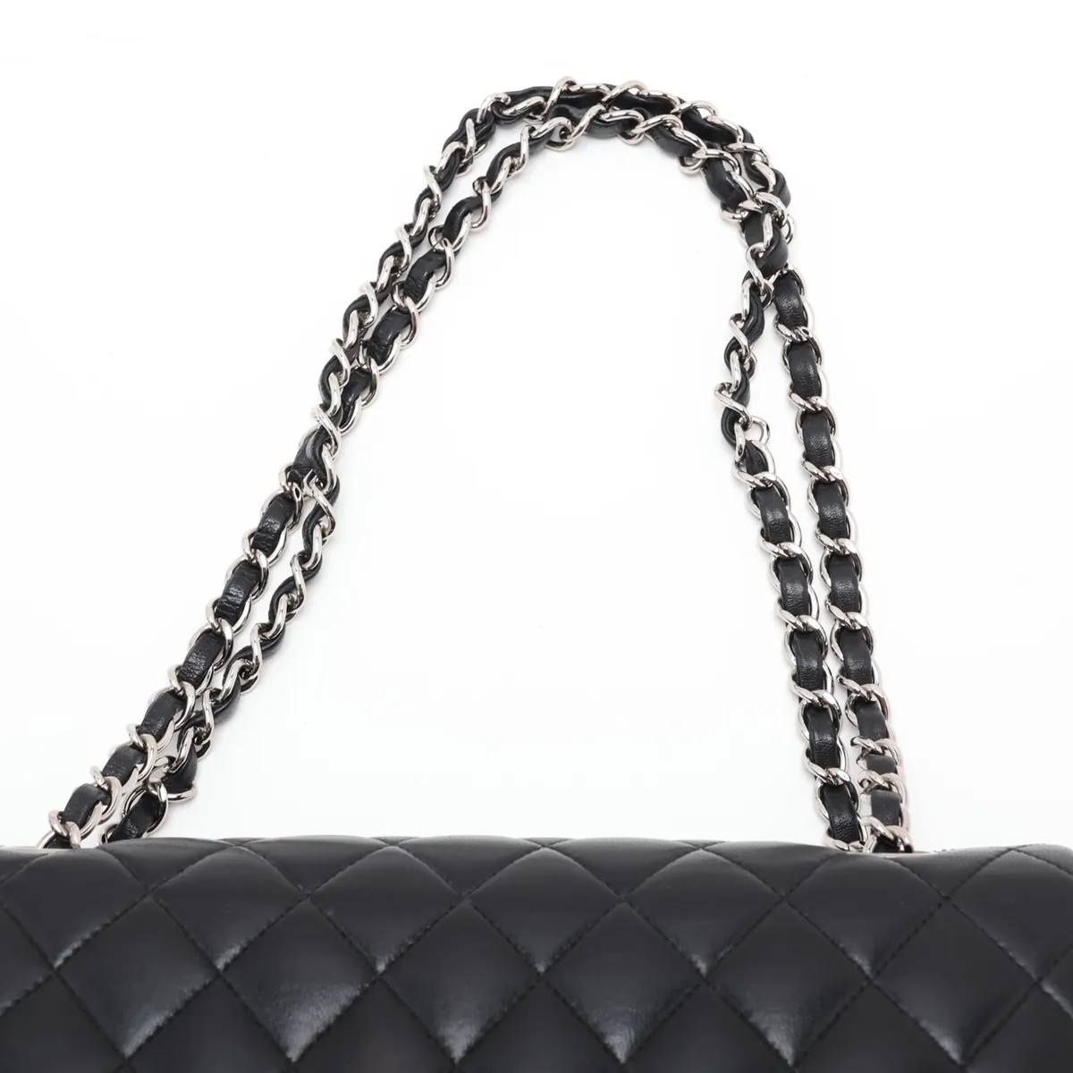 [Individually packaged] Chanel Matelassé 25 Lambskin Double Flap Double Chain Bag, Black with Silver Hardware, 12622806, Series 12, A01112 — view 6