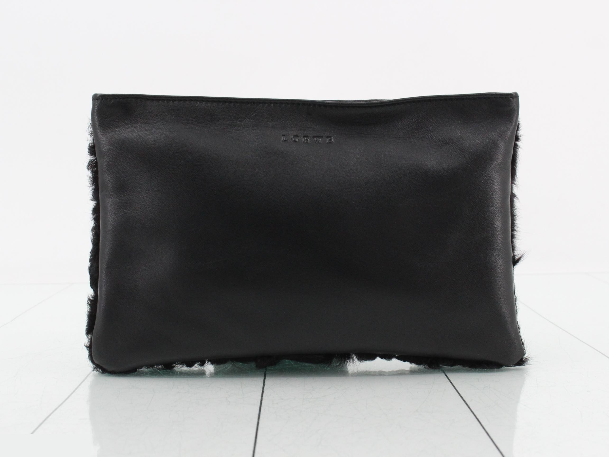 Leather/Fur Pouch, Black — view 2