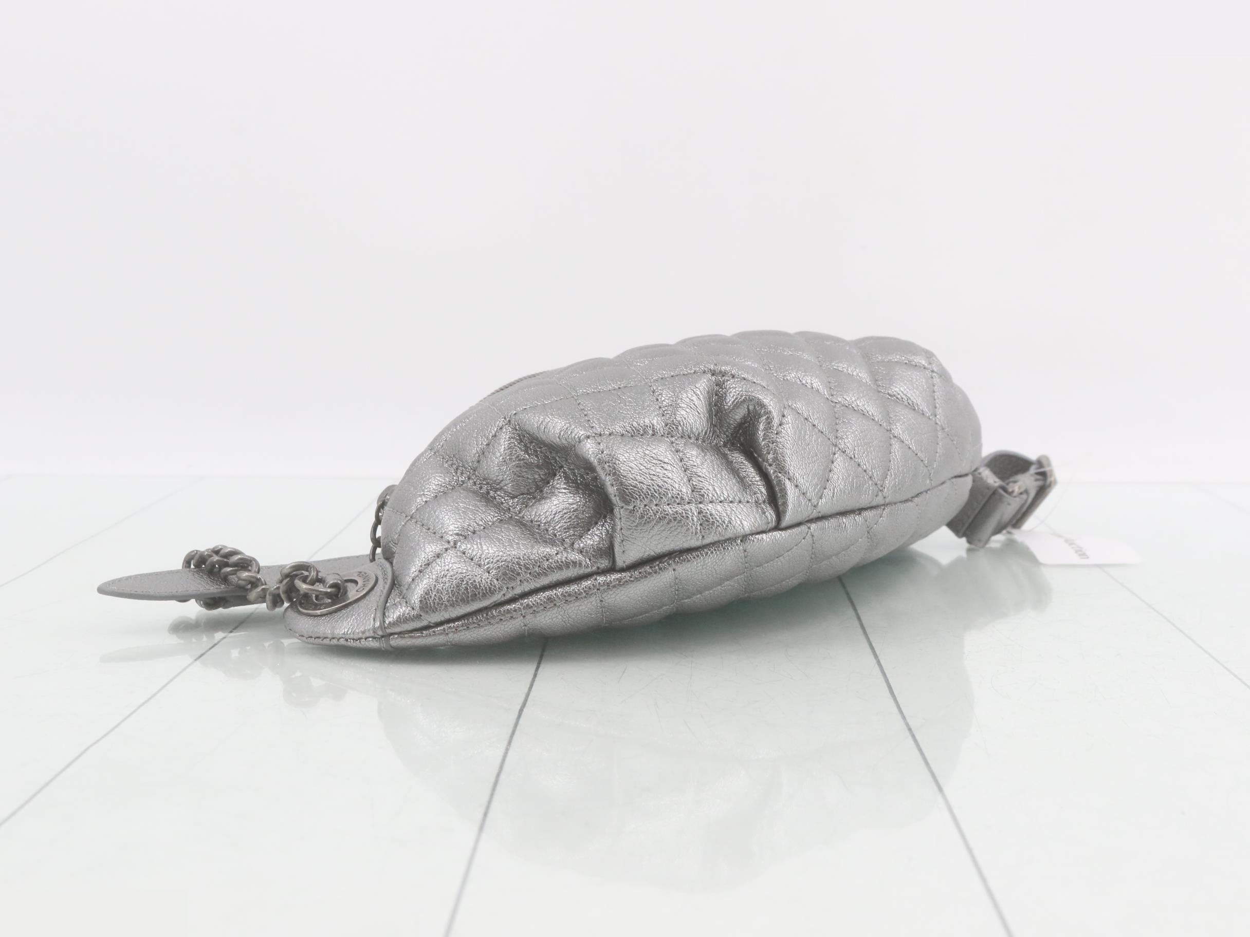 Matelassé caviar leather waist bag, silver color — view 5