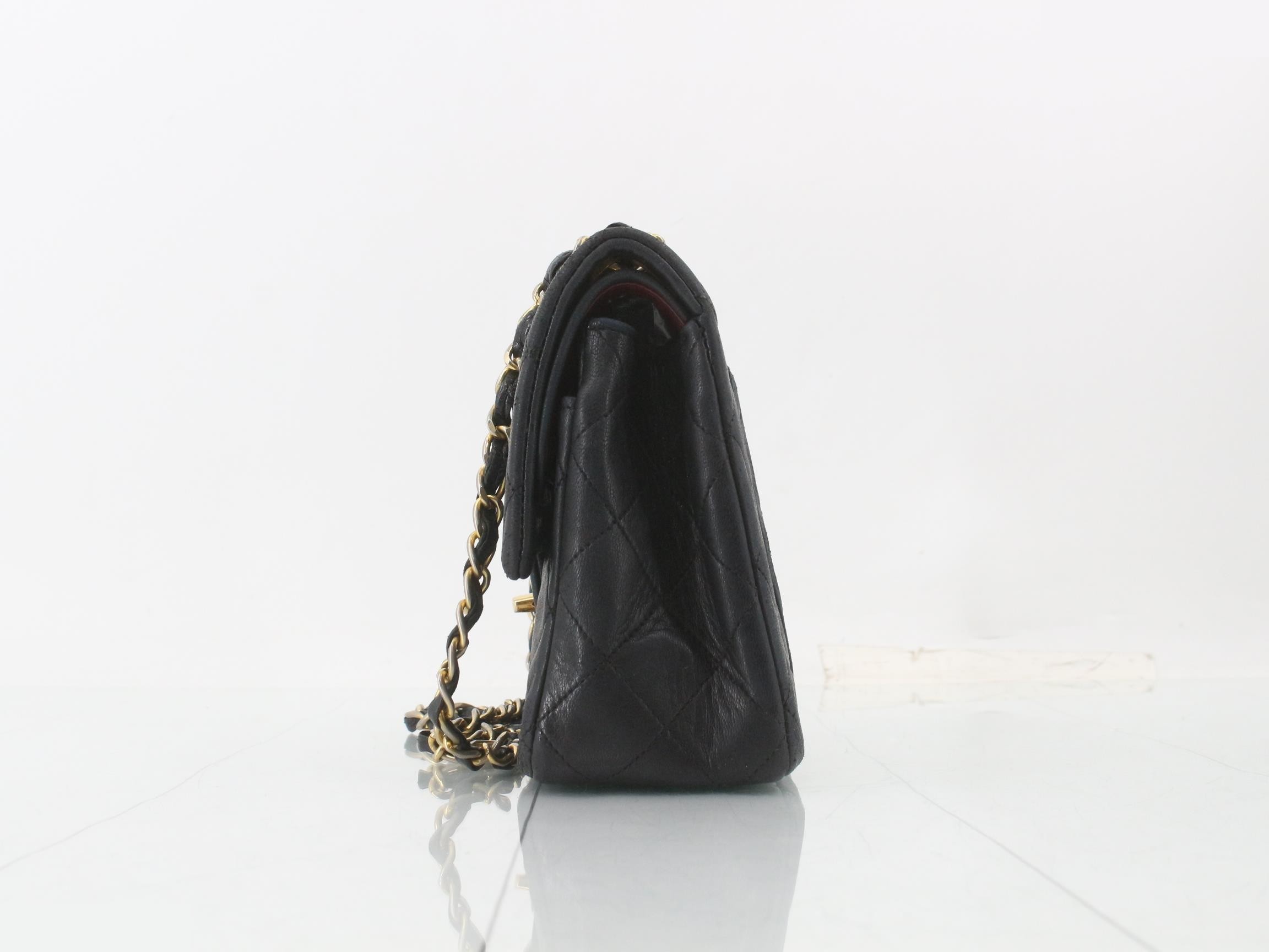 Matelassé 22 Double Flap Double Chain Shoulder Bag, Black Lambskin, Gold — view 3
