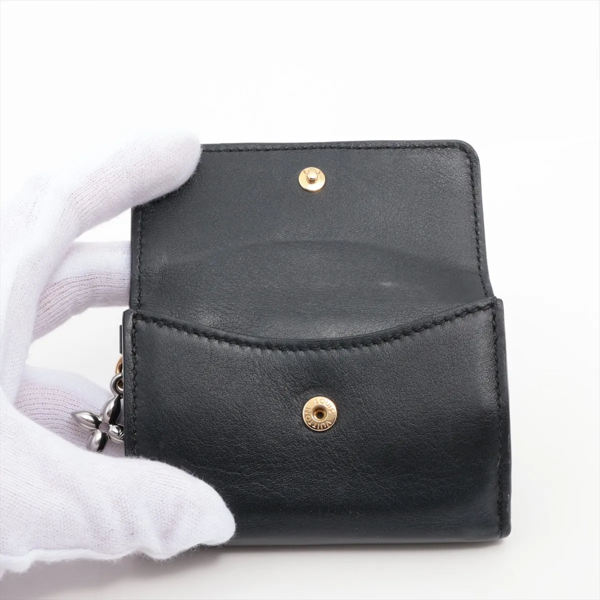 LV Bloom Mini Trifold Wallet M15081 Black Compact Wallet RFID Detected — view 3