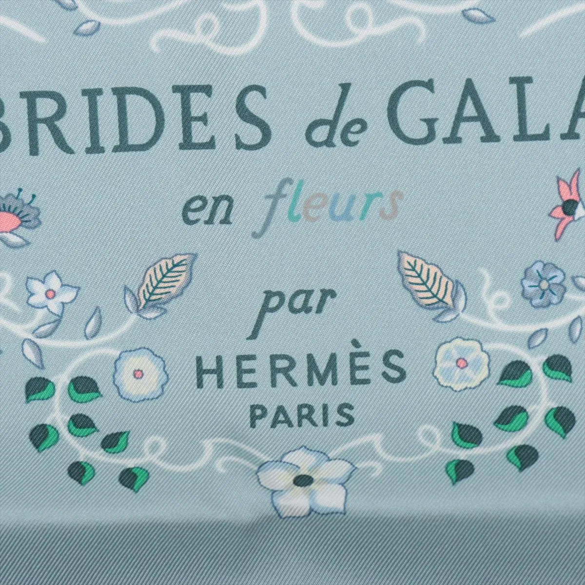 Carre 90 RIDES DE GALA EN FLEURS (Brides de Gala en Fleurs) Scarf, Silk, Blue Glacier, Slightly Snagged, with Paper Tag. — view 6