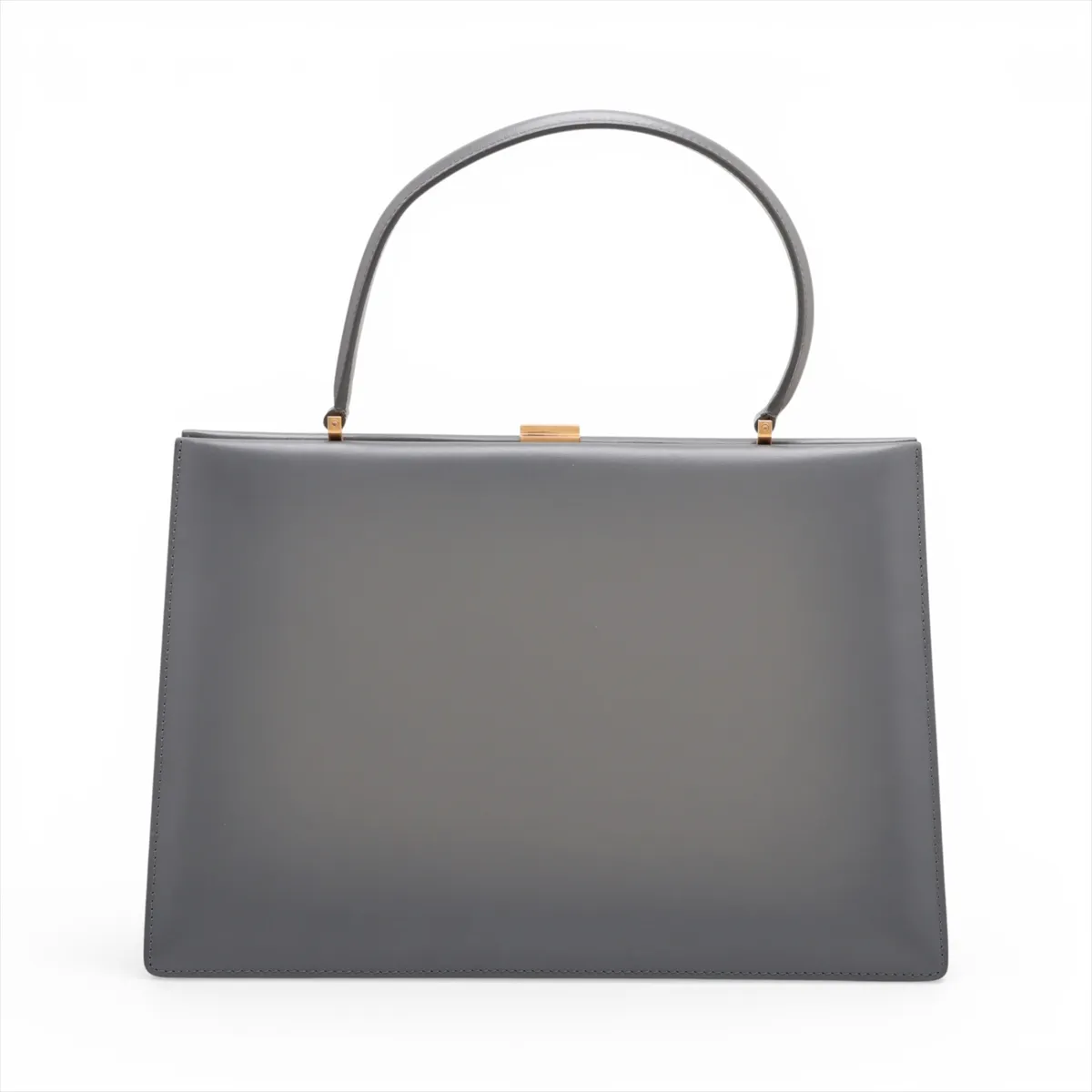 Clasp Medium Leather Handbag, Gray — view 2